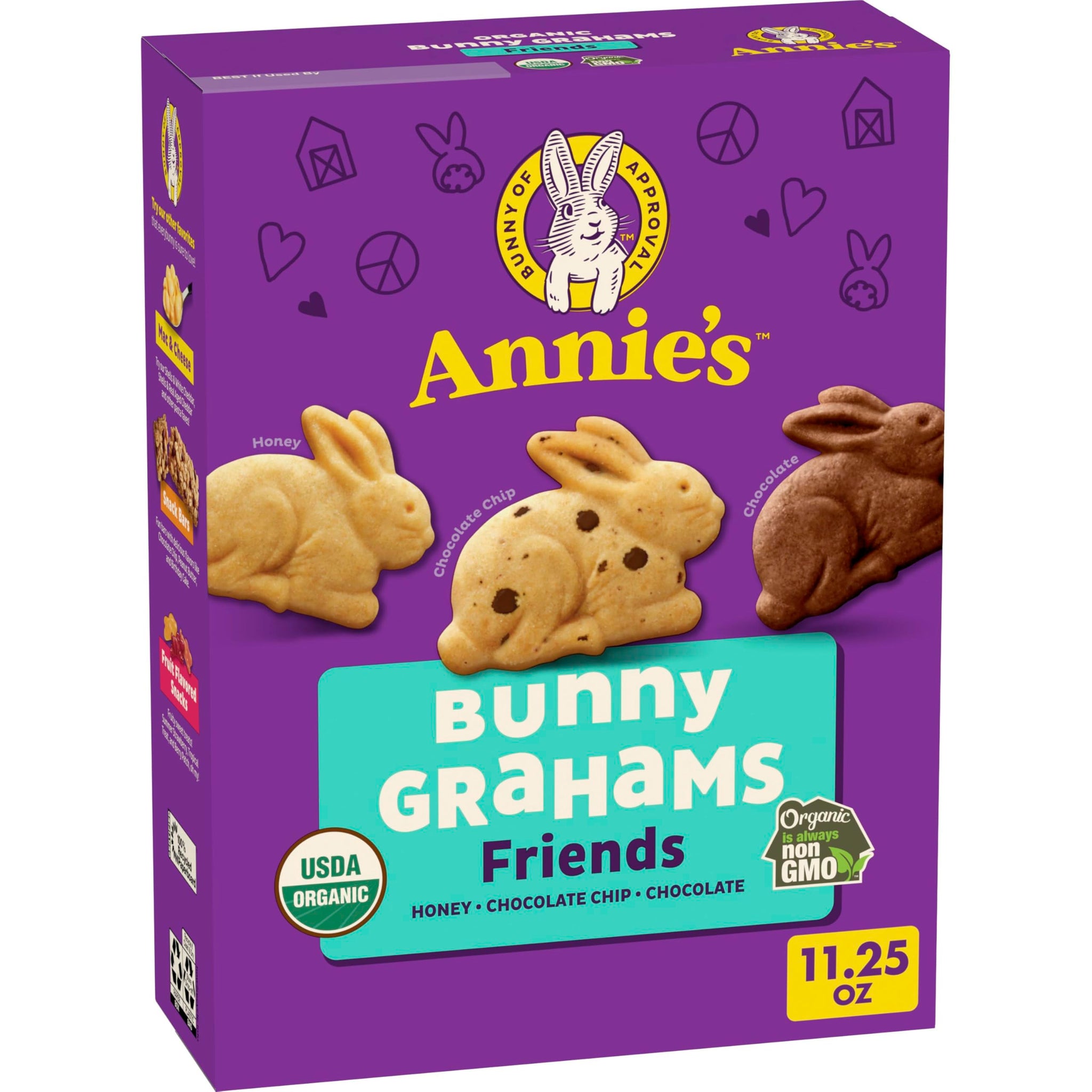 Annie's Organic Friends Bunny Grahams, Chocolate Chip, Chocolate, and Honey Baked Graham Snacks, 11.25 oz