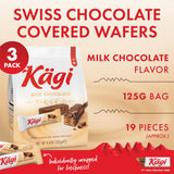 Swiss Milk Chocolate Covered Mini Wafers by Kägi, Crispy Coated Sweet Snacks, Premium Individually Wrapped Treats, Chocolate, Classic Kägi, 3 Pack