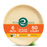 ECO SOUL Palm Leaf Like Bamboo Plates, 6 Inch Round, 50 Pack Bulk Disposable Appetizer & Dessert Tableware, Compostable Biodegradable Natural Wooden