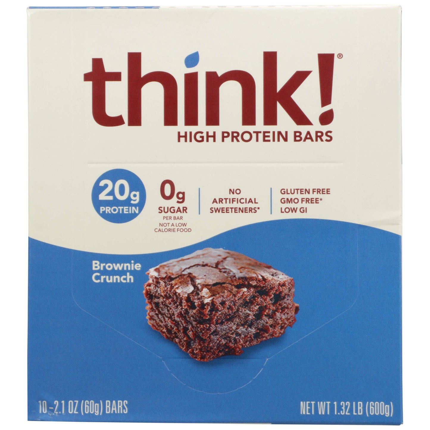think! Protein Bars, High Protein Snacks, Gluten Free, Sugar Free Energy Bar with Whey Protein Isolate, Brownie Crunch, Nutrition Bars Without
