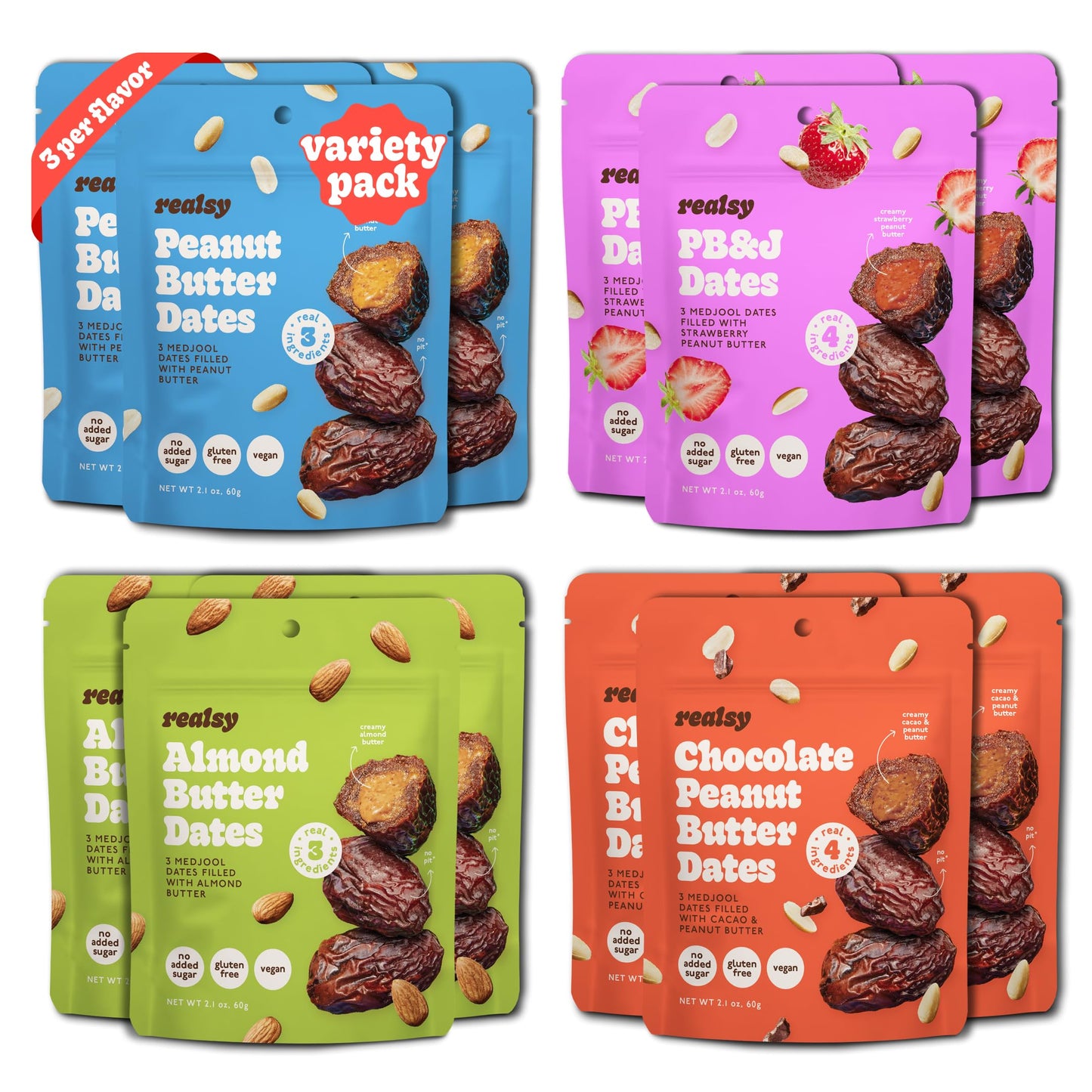 Realsy Pitted & Stuffed Medjool Dates, Organic Dates with No Sugar Added, Gluten-Free, Vegan, Good Source of Fiber, Low Glycemic Index, All Natural