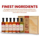 Hot Sauce Gift Set (6 Pack) - Hot Sauce Variety Pack in Premium Wooden Box - Great Gift for Birthday, Christmas, Father's Day for Men, Him, Her, Dad