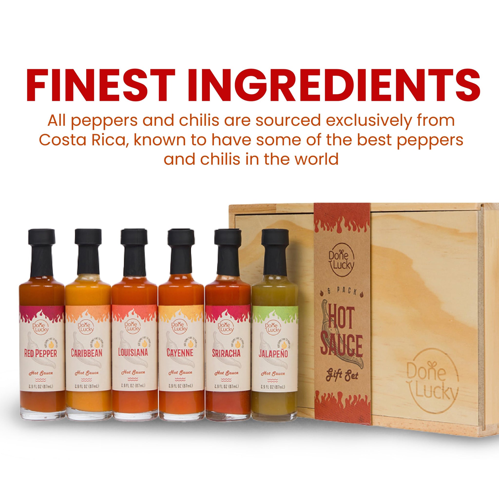 Hot Sauce Gift Set (6 Pack) - Hot Sauce Variety Pack in Premium Wooden Box - Great Gift for Birthday, Christmas, Father's Day for Men, Him, Her, Dad