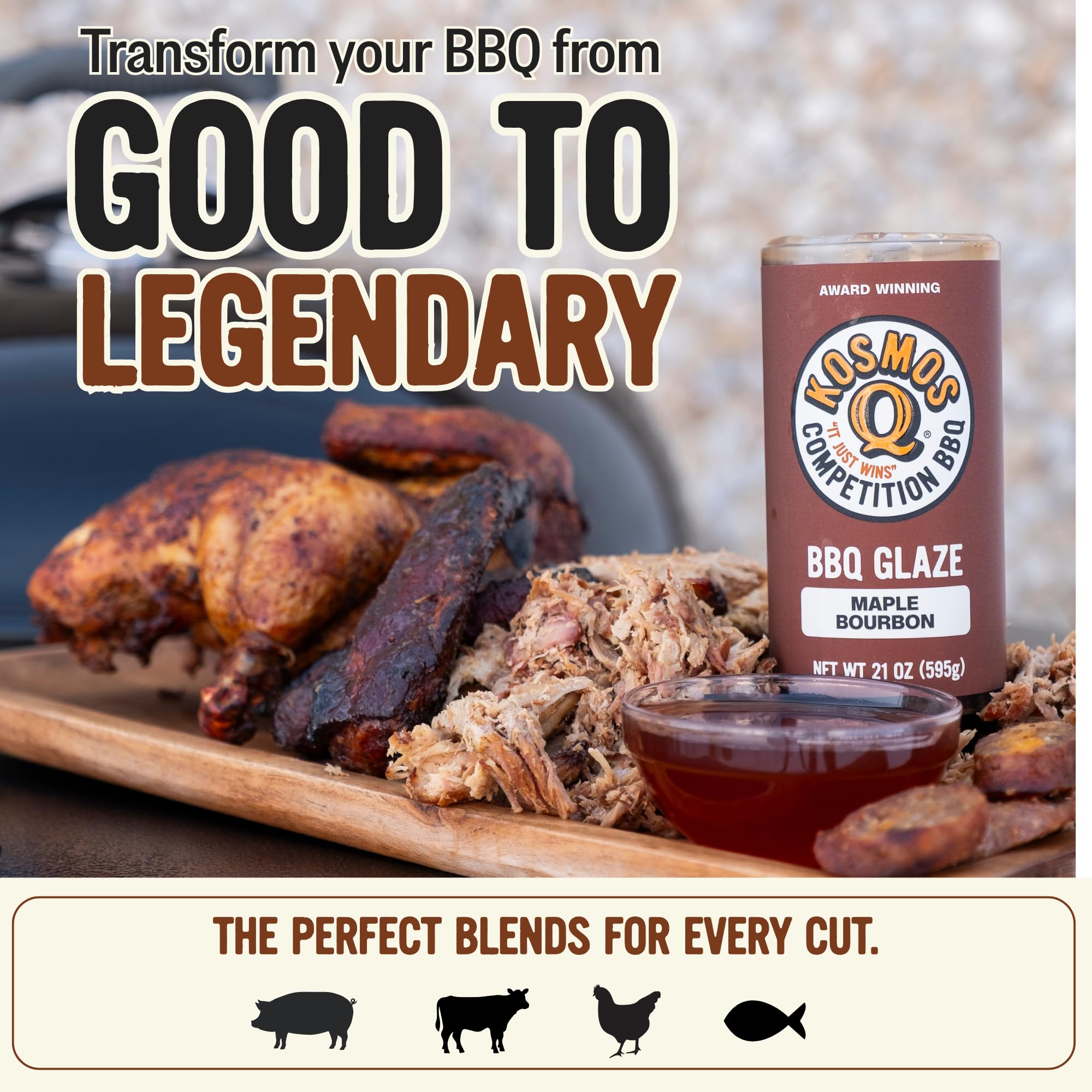 Kosmos Q Maple Bourbon BBQ Glaze, Sweet & Sticky BBQ Sauce for Ribs, Chicken, Pork, or Brisket, Competition-Ready Barbecue Glaze with Real Maple Syrup