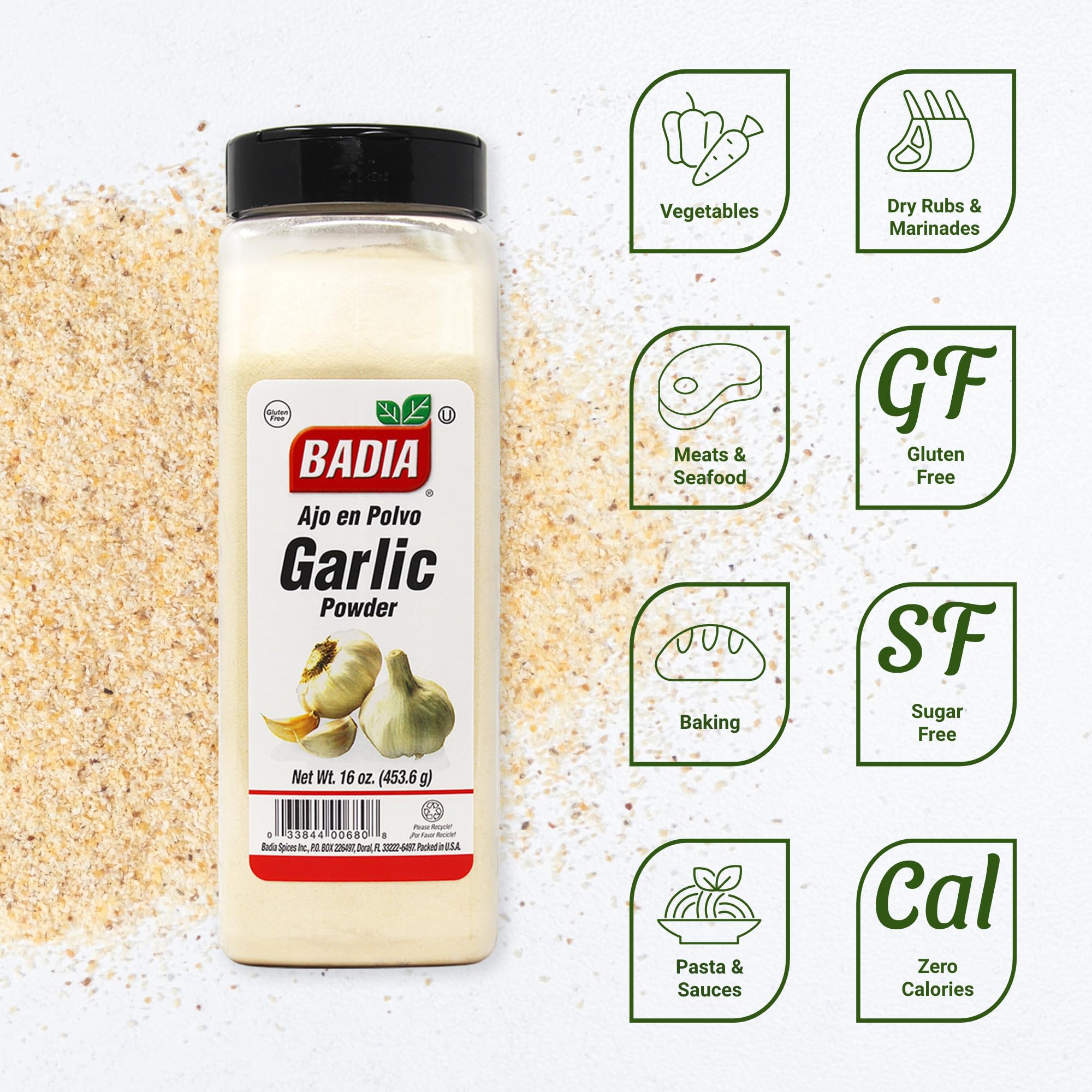 Badia Garlic Powder, 16 oz - Premium Garlic Powder for Cooking, Seasoning & Spice Blends, Freshly Ground and Flavorful