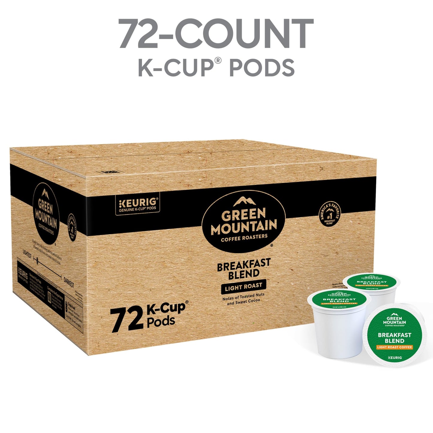 Green Mountain Coffee Roasters Breakfast Blend, Single-Serve Keurig K-Cup Pods, Light Roast Coffee Pods, 72 Count