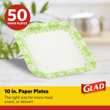 Glad Square Heavy Duty Paper Plates, Soak Proof and Cut Proof Disposable Plates for Parties and Everyday Meals, Microwaveable for Easy Serving, Green