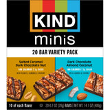 KIND Mini Snack Bars Variety Pack, Gluten Free, Low Sugar, Low Calorie Snacks, Salted Caramel Dark Chocolate Nut, Dark Chocolate Almond Coconut, 20
