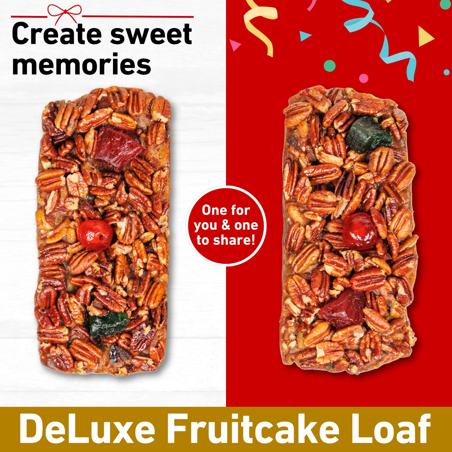Collin Street Bakery Fruitcake - DeLuxe Loaf 2 Pack (14 oz each) - Handmade with Pecans, Pineapple, Golden Raisins Cherries & Honey - Gourmet Holiday