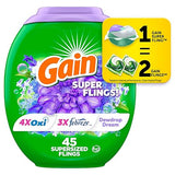 Gain Super Flings Laundry Detergent Pacs, 45 Count, Dewdrop Dream scent, clean and fresh washing detergent laundry soap pacs
