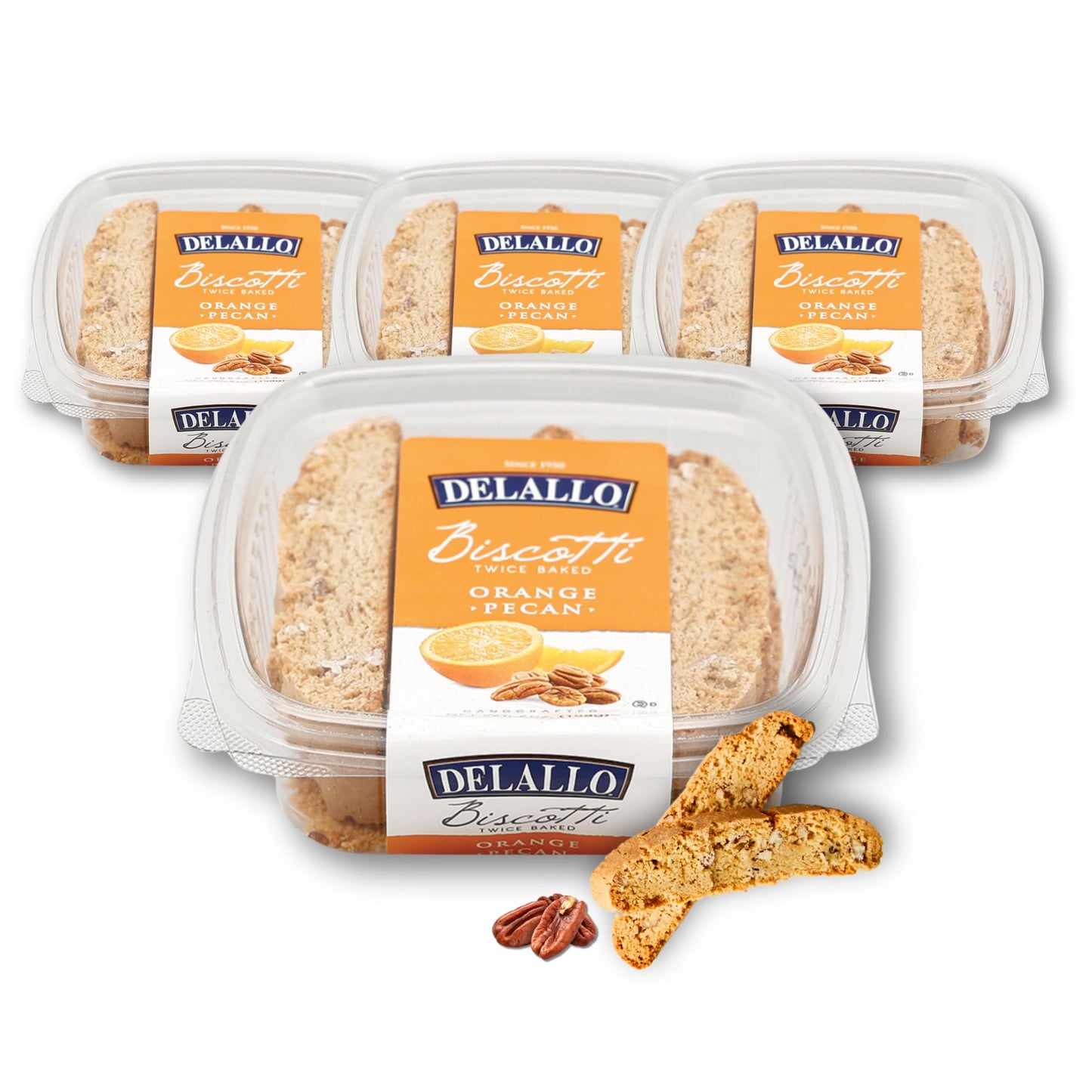 DeLallo Orange Pecan Biscotti Authentic Italian Recipe, Golden Brown Twice Baked Cookies, Kosher, Non-GMO, All Natural Italian Biscuits Made in Small