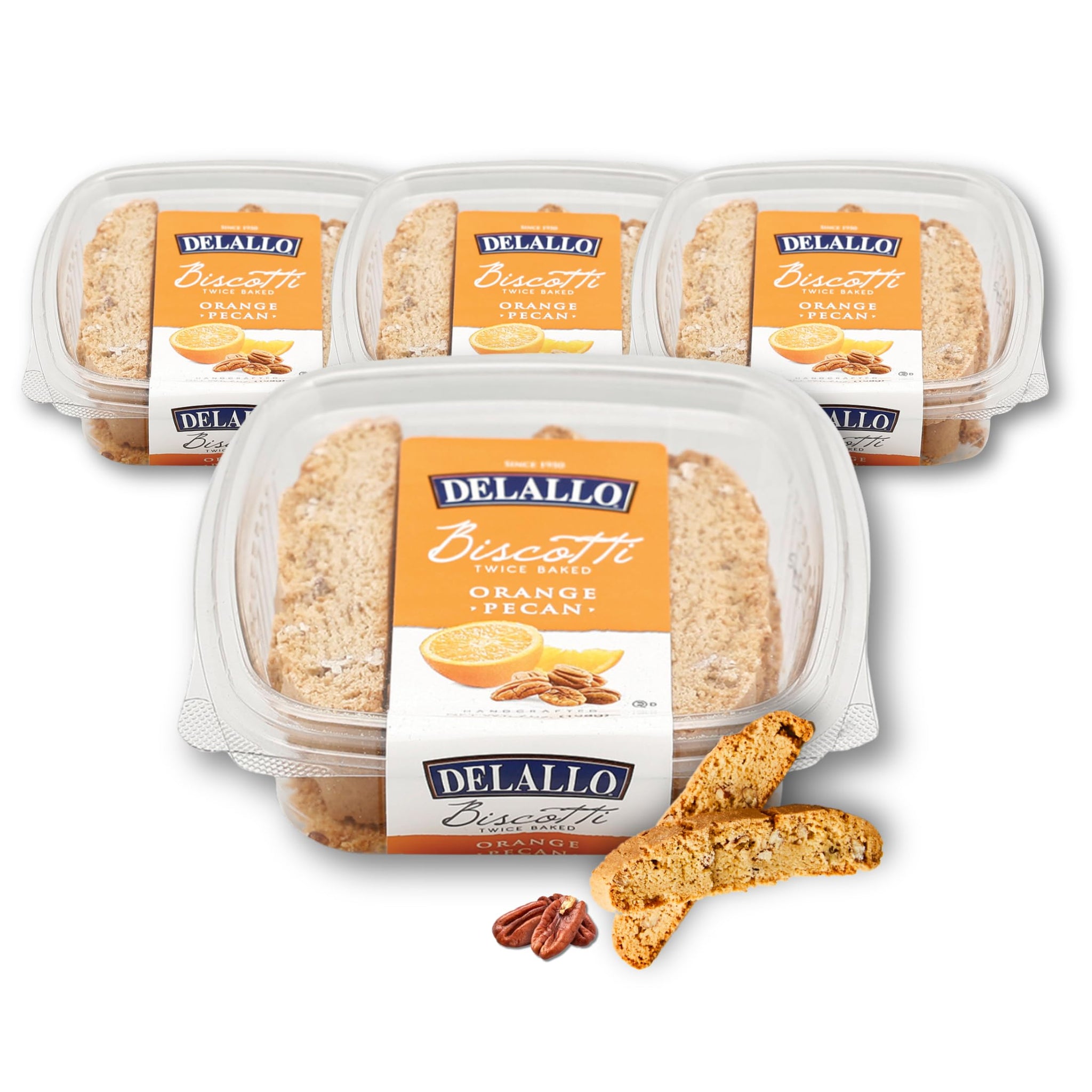 DeLallo Orange Pecan Biscotti Authentic Italian Recipe, Golden Brown Twice Baked Cookies, Kosher, Non-GMO, All Natural Italian Biscuits Made in Small