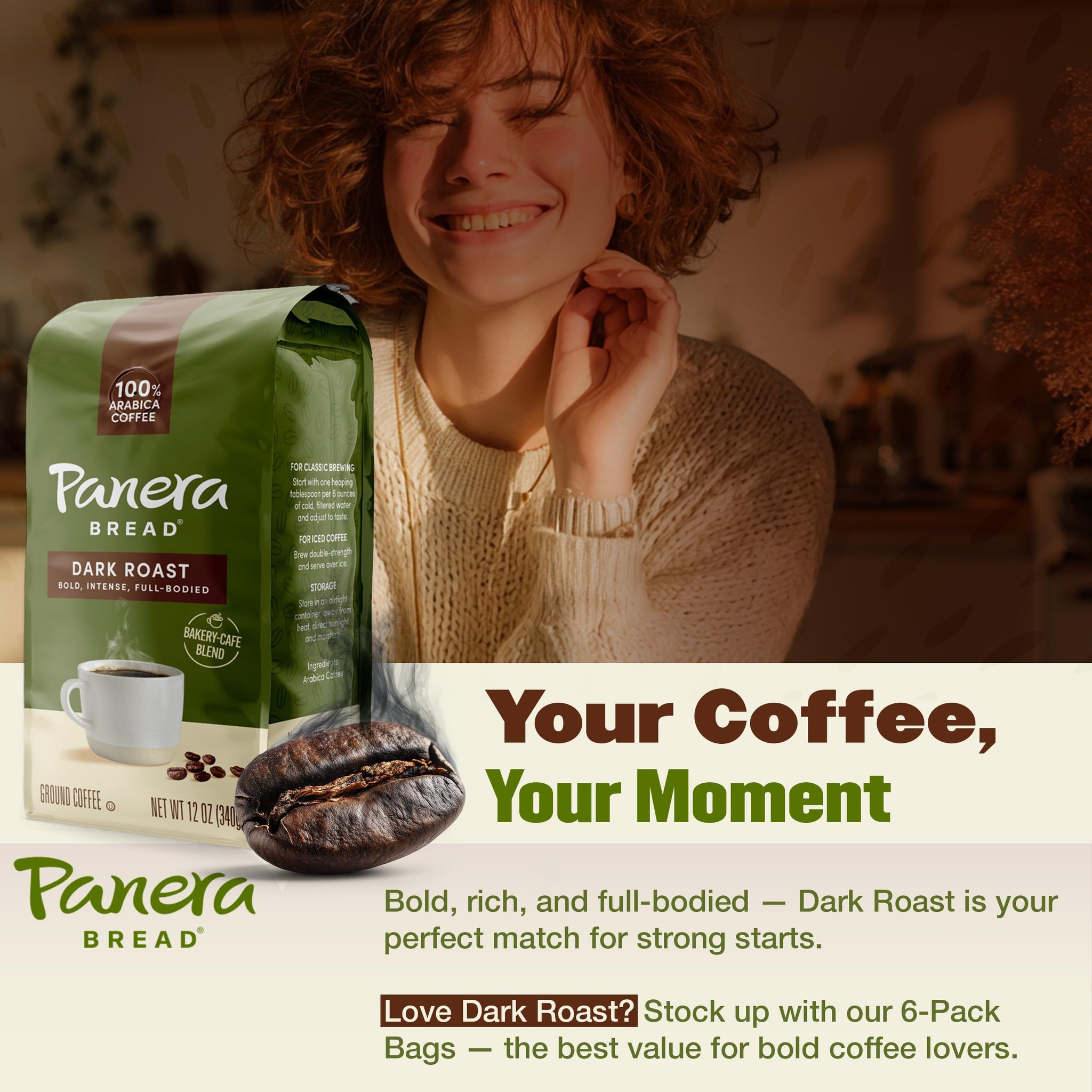 Panera Dark Roast Ground Coffee, - Bold Breakfast Brew with Dark Chocolate Finish - 100% Arabica Beans, Sustainably Sourced - Kosher, Dairy-Free