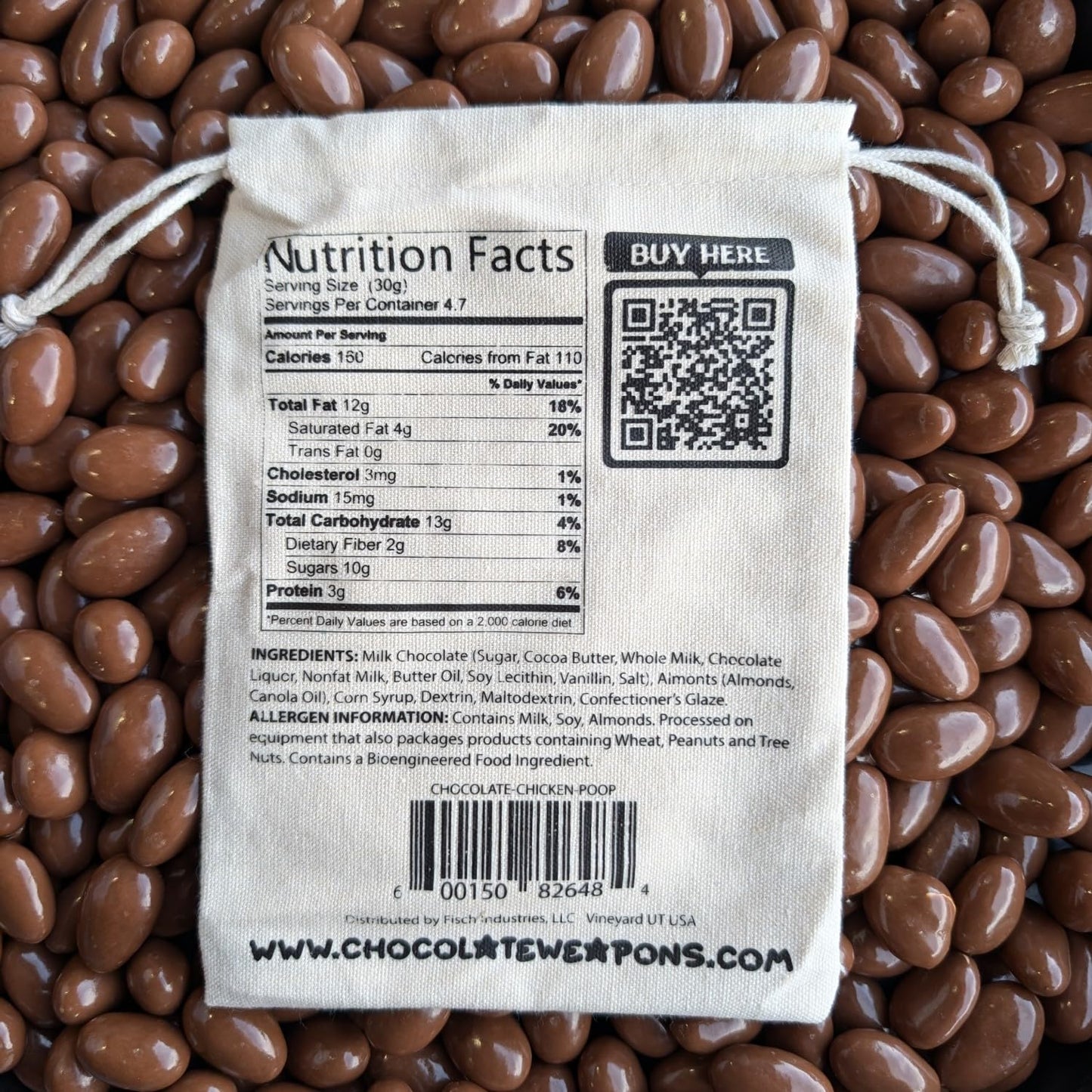 CHICKEN Poop Candy - Chocolate Chicken Poop (Milk Chocolate Covered Almonds) in Vintage Cotton Bag