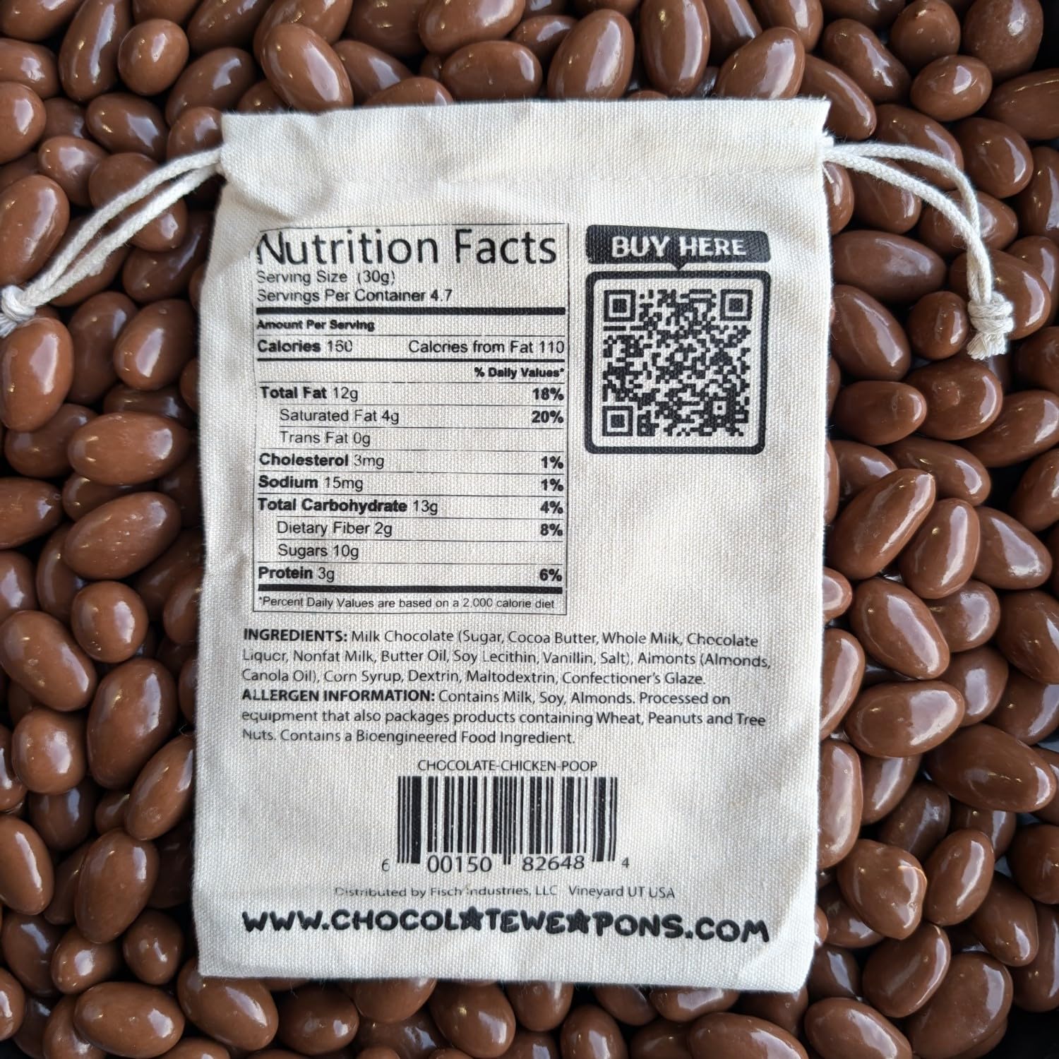 CHICKEN Poop Candy - Chocolate Chicken Poop (Milk Chocolate Covered Almonds) in Vintage Cotton Bag
