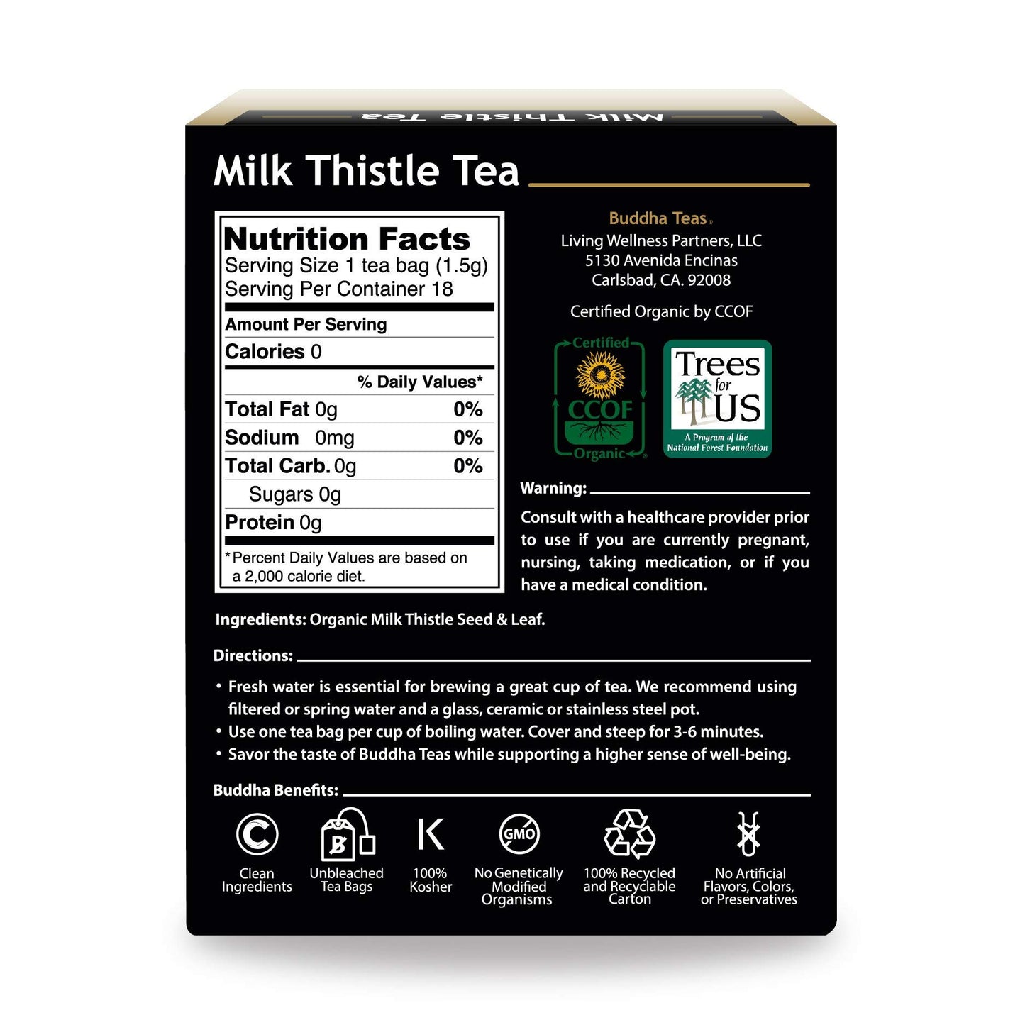 Buddha Teas - Organic Milk Thistle Tea - Herbal Tea - Single Ingredient - Mild, Earthy, Nutty Taste - Enjoy Hot or Cold - Caffeine Free - 100% Kosher