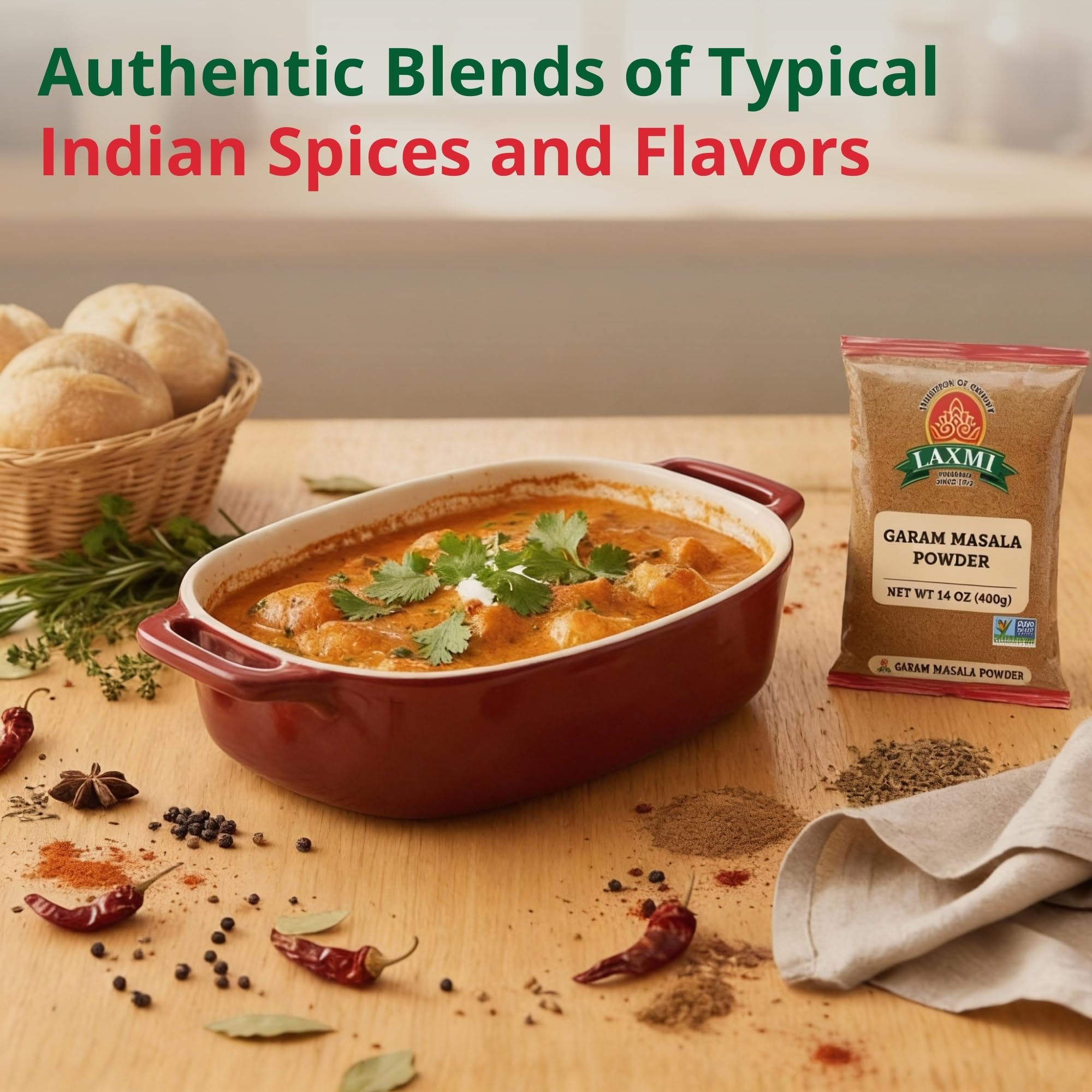 LAXMI Garam Masala Powder -14 oz - Traditional Indian Spice Blend - Salt-Free, Vegan, Non-GMO