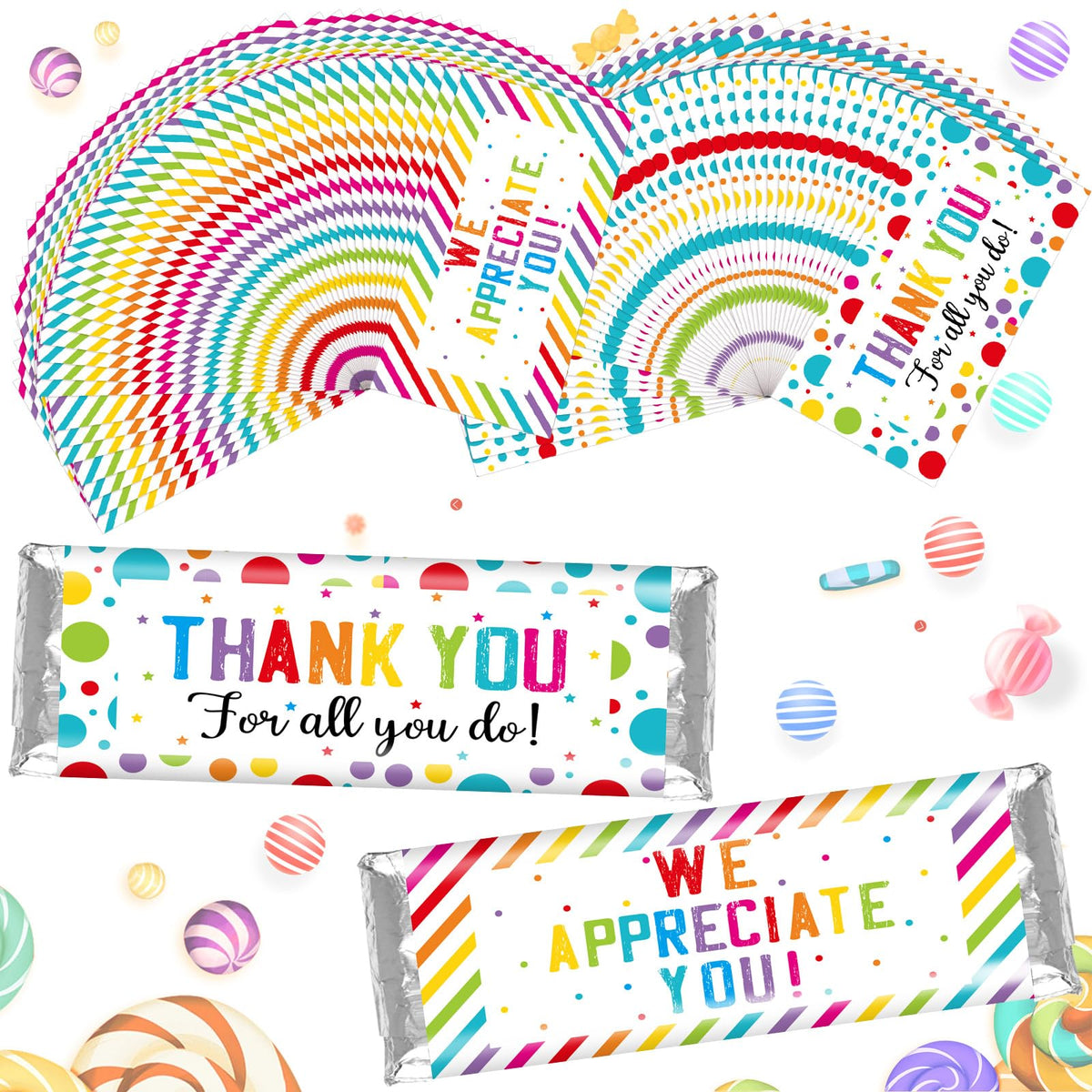 Moinchore 100 Pcs Candy Bar Wrappers We Appreciate You Theme,Dot