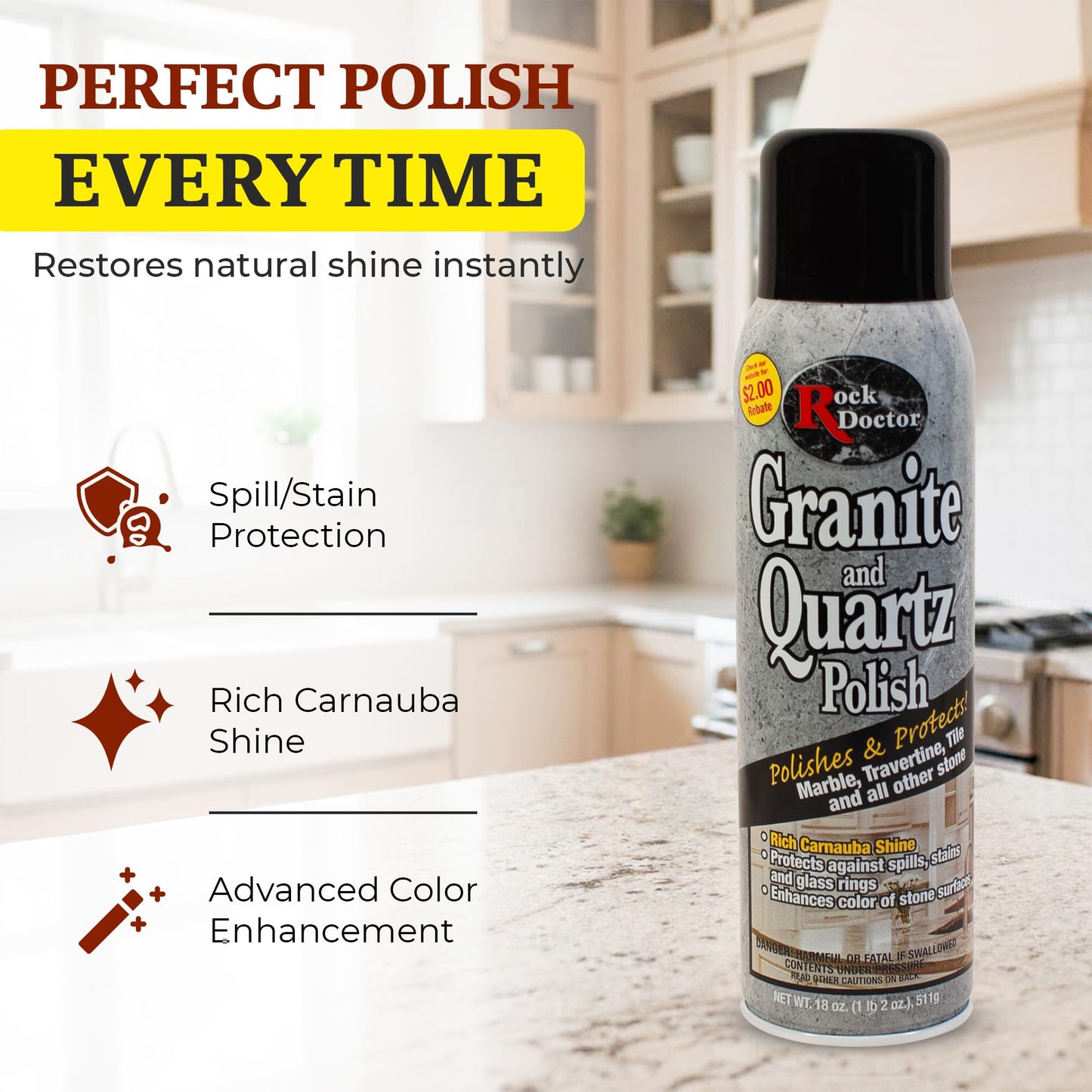 Rock Doctor Granite & Quartz Care Kit, 3 Piece Maintenance Stone Care Combo Kit - Cleans & Renews Marbel, Travertine, Tile and All Other Stone, Fresh