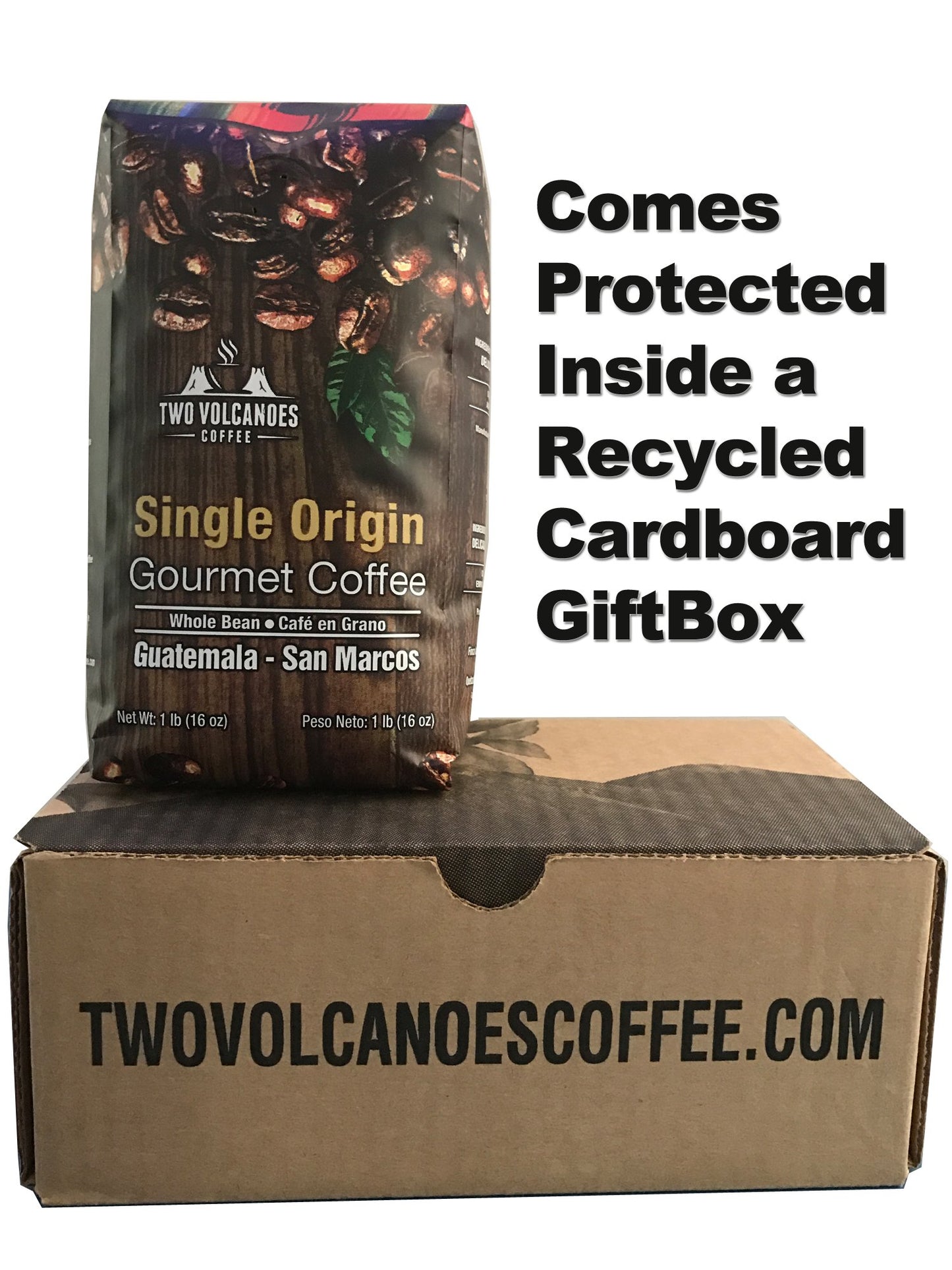 Two Volcanoes Coffee - Gourmet Guatemala Whole Bean Medium Roast Single-Origin Coffee. 1 lb