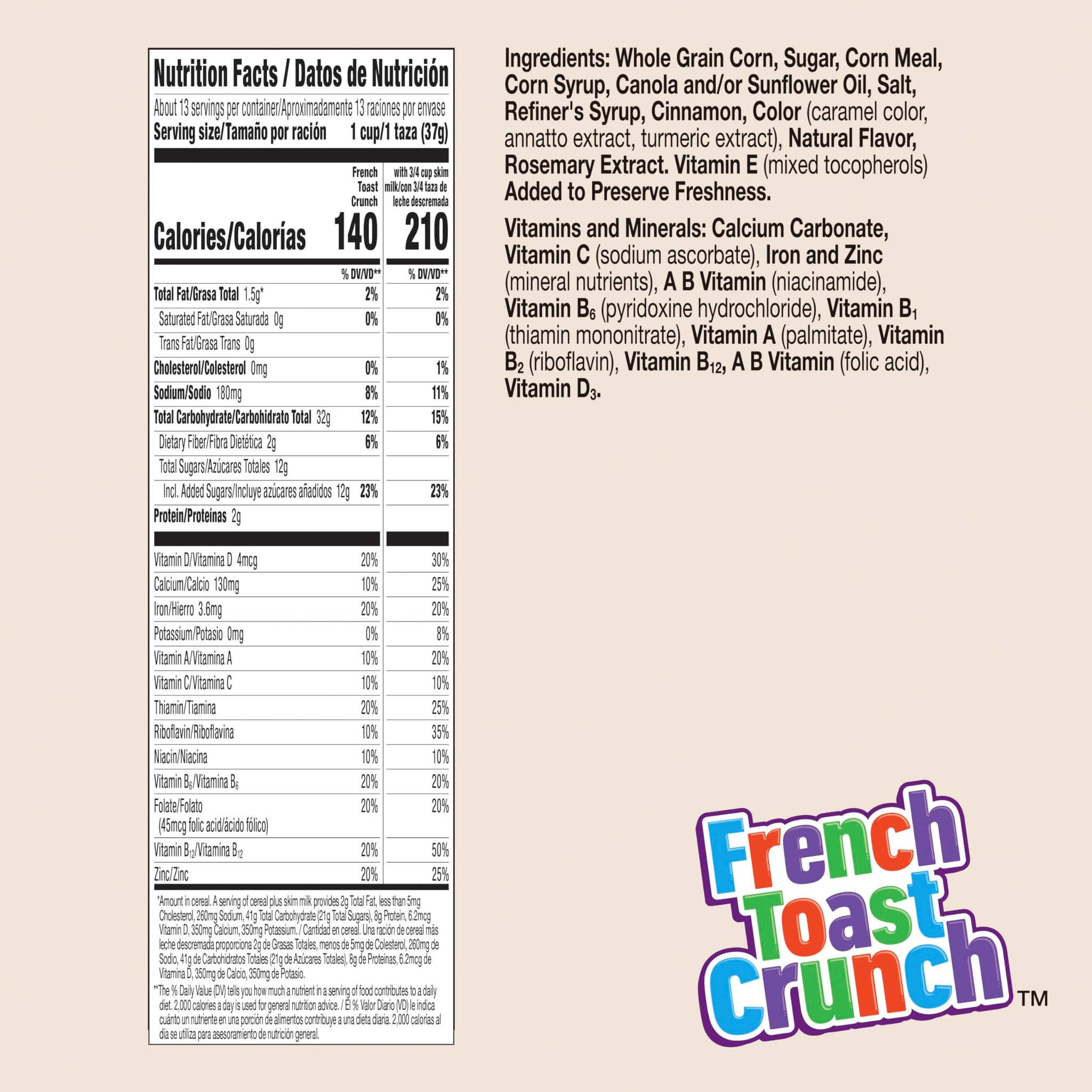 French Toast Crunch Breakfast Cereal, Syrup and Cinnamon Taste, Family Size, 17.4 oz