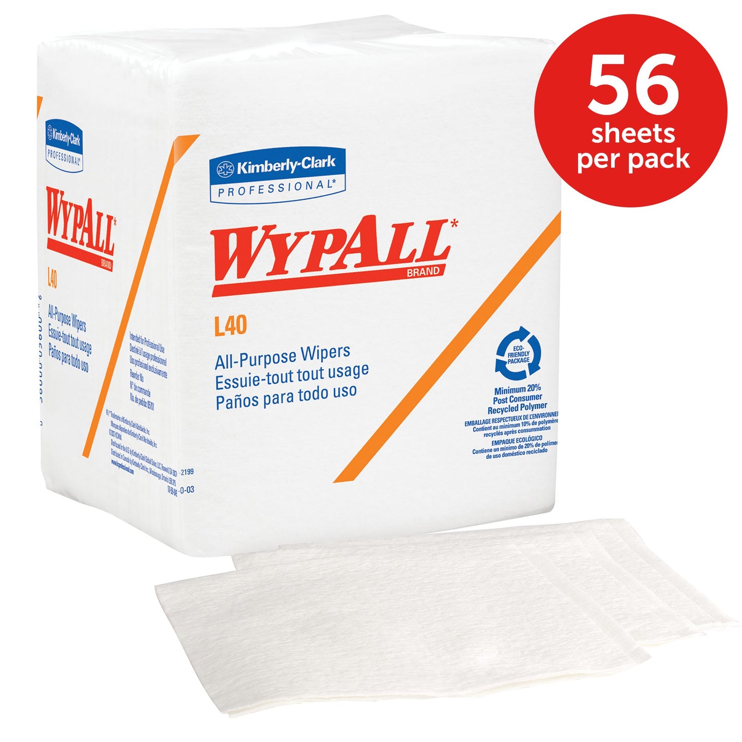 Kimberly-Clark WypAll L40 Disposable Cleaning and Drying Towels (05600), Limited Use Towels, White, 12 Packs per Case, 56 Sheets per Pack, 672 Sheets