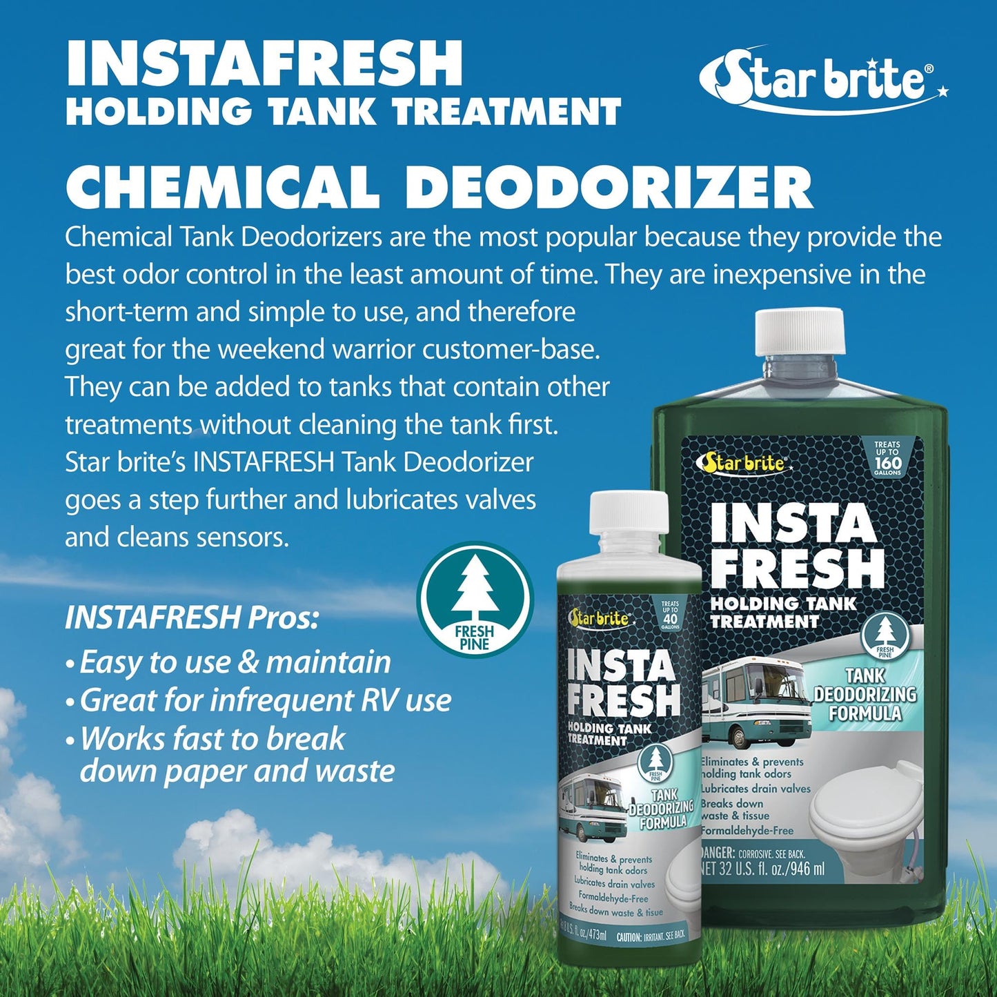 STAR BRITE Instafresh Holding Tank Treatment, Fresh Pine Scent - Odor Eliminator & Waste Breakdown - RV, Marine, Boat Use - Formaldehyde-Free