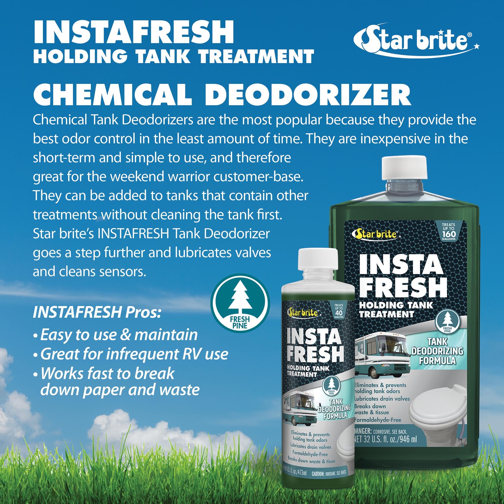 STAR BRITE Instafresh Holding Tank Treatment, Fresh Pine Scent - Odor Eliminator & Waste Breakdown - RV, Marine, Boat Use - Formaldehyde-Free