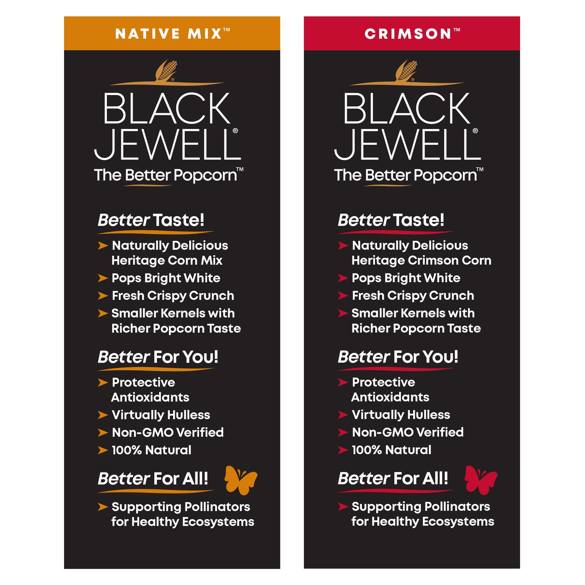 Black Jewell Gourmet Popcorn Kernel Variety Pack with Crimson and Native Mix (Pack of 2)