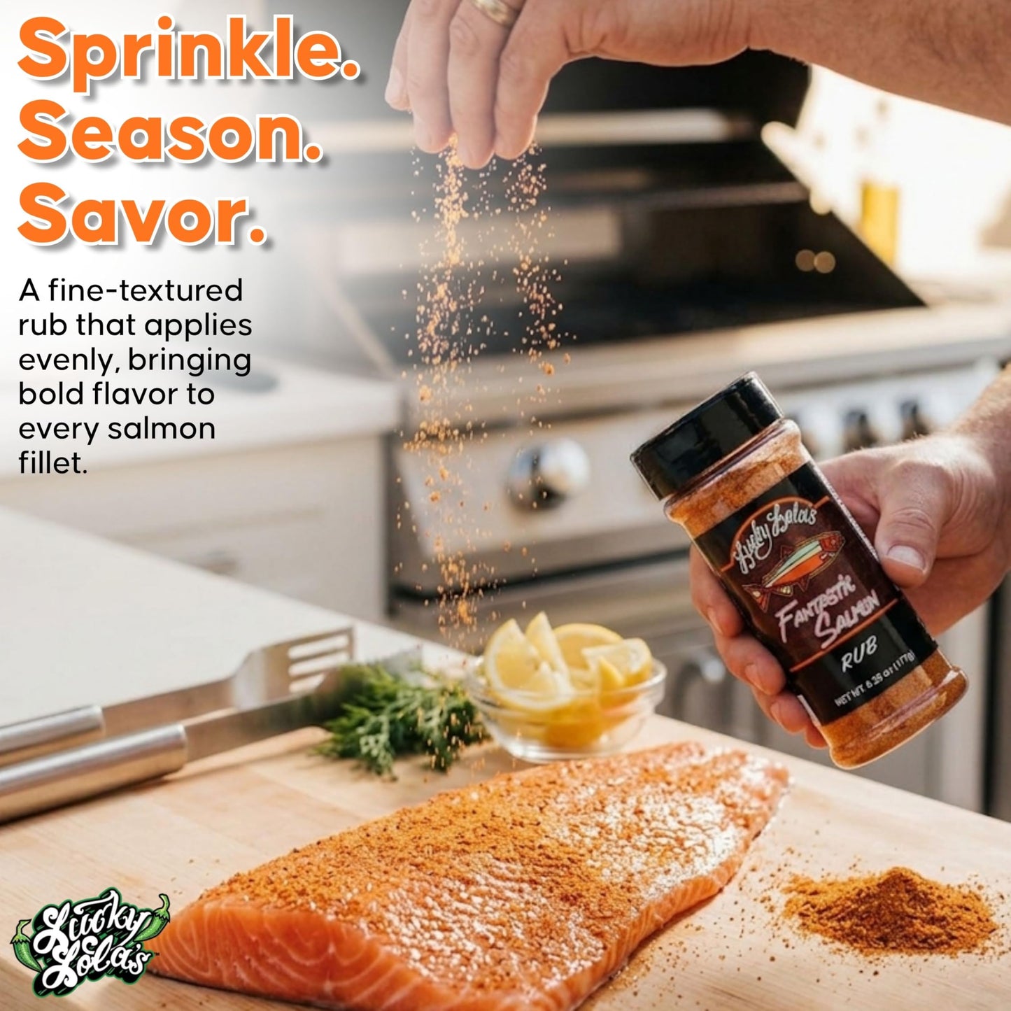 Lucky Lola's Fantastic Salmon Rub - Gourmet All-Natural Dry Rub | Perfect Salmon Seasoning for Grilling, Baking, Smoking, Pan Searing & Air Frying |