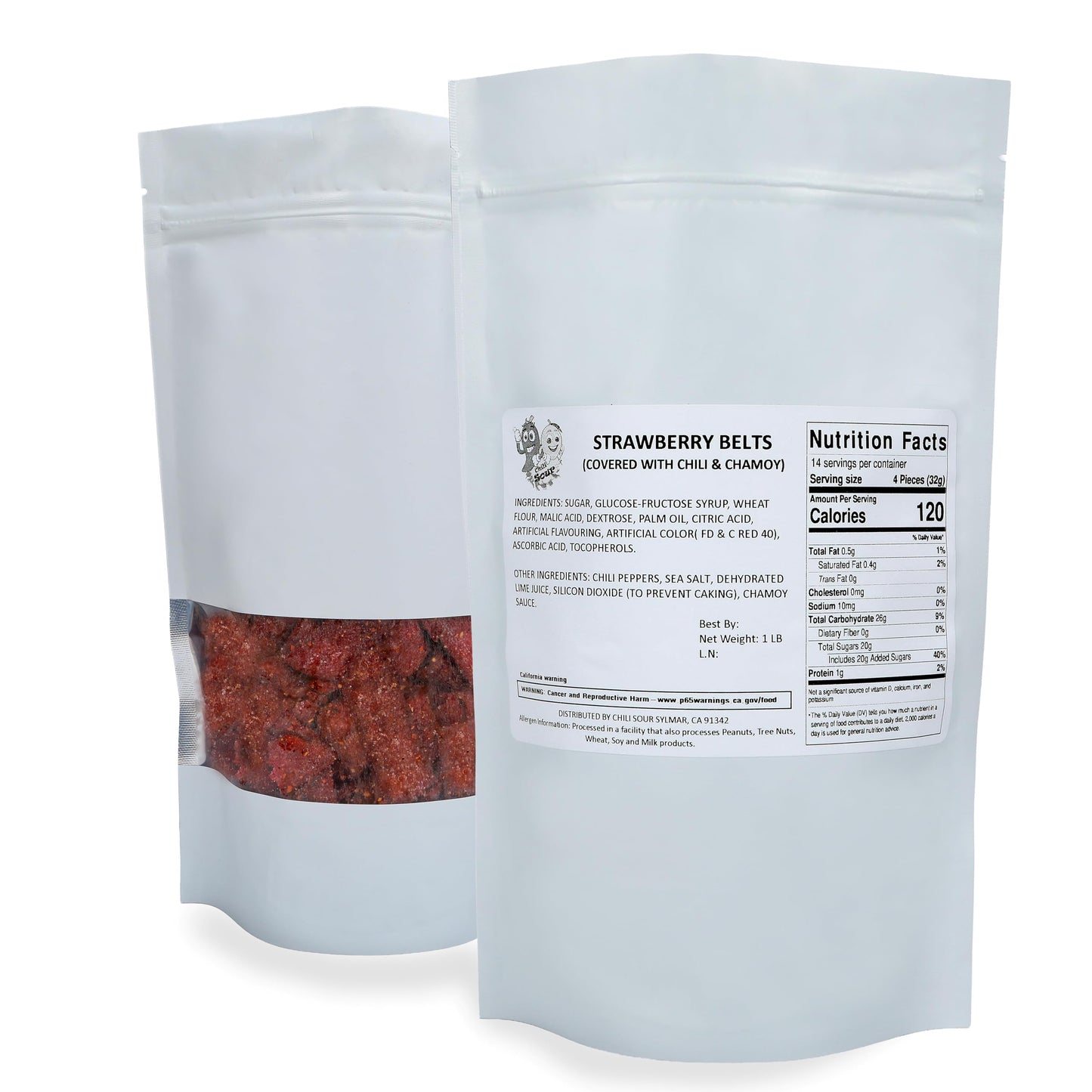 Velvet Sales, Spicy Sweet and Sour Gummy Belts 1 pound, Resealable Bags, (Strawberry)