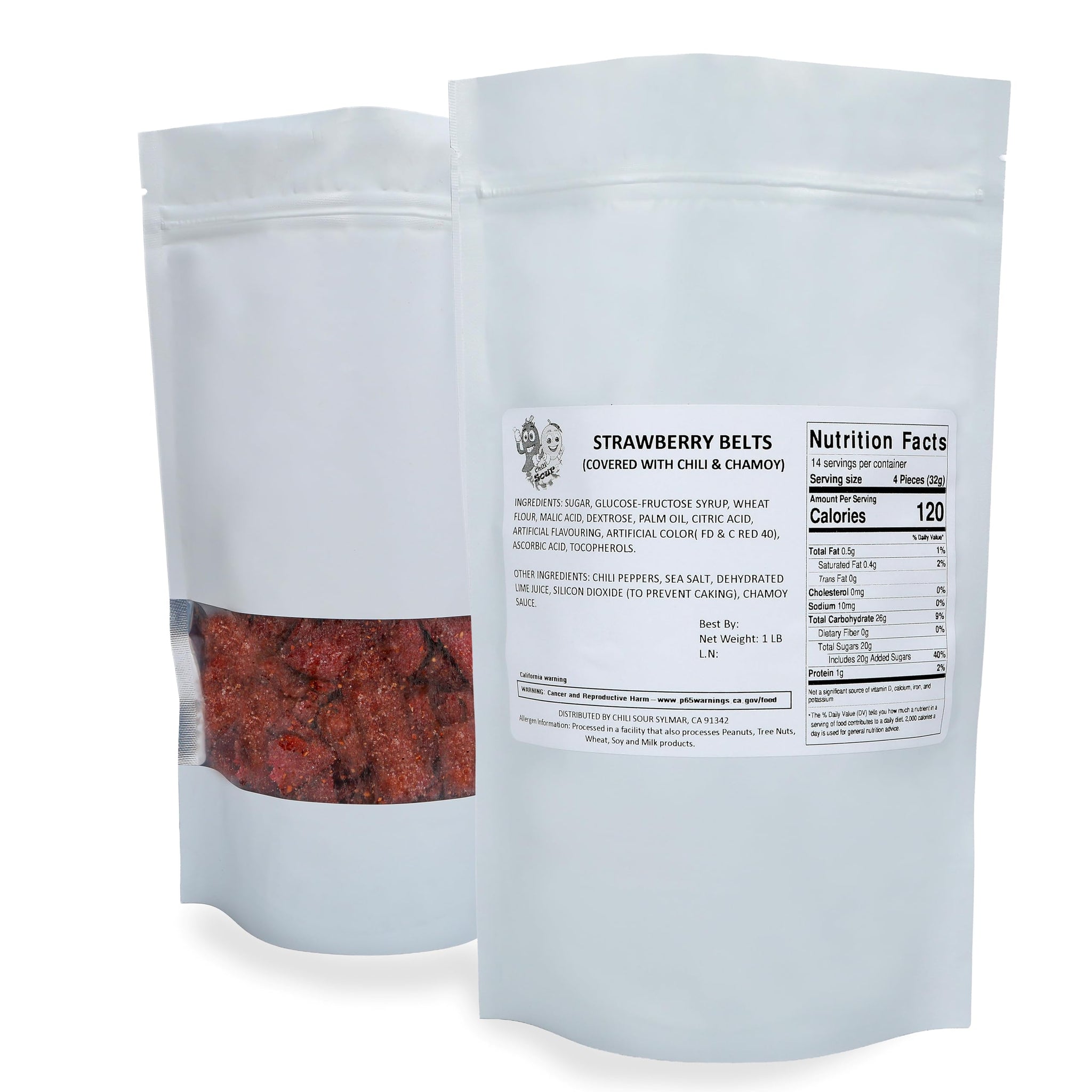 Velvet Sales, Spicy Sweet and Sour Gummy Belts 1 pound, Resealable Bags, (Strawberry)