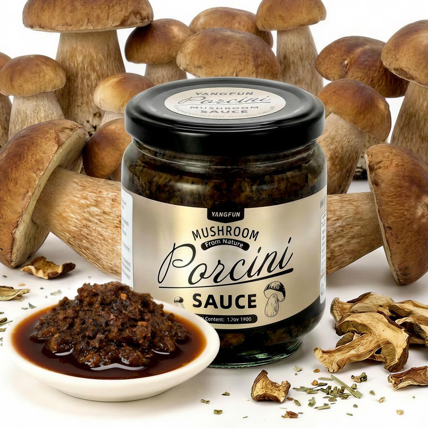 YANGFUN Porcini Mushroom Sauce, Natural Boletus Condiment, Ready-to-eat?Mushroom Can?1.7oz