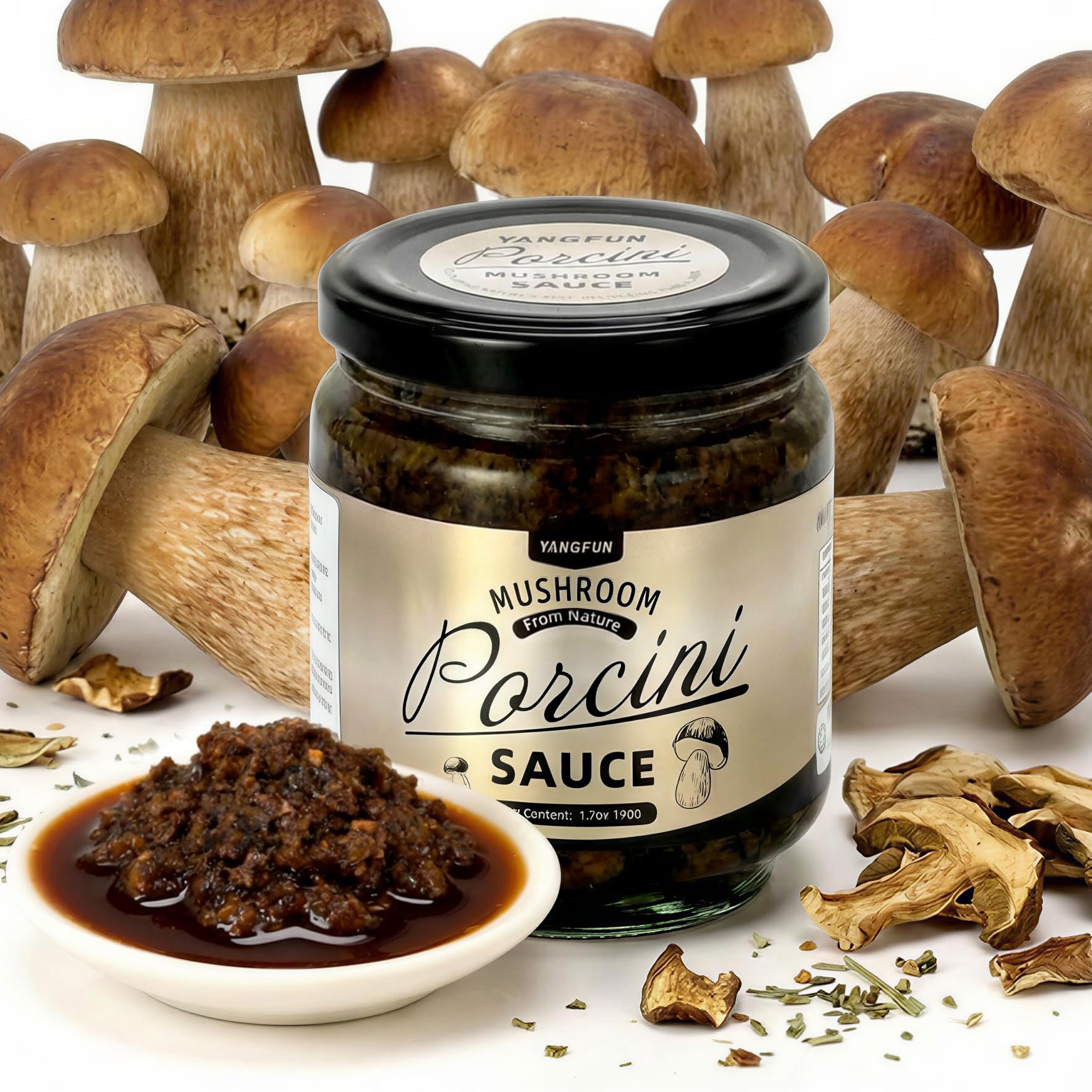 YANGFUN Porcini Mushroom Sauce, Natural Boletus Condiment, Ready-to-eat?Mushroom Can?1.7oz