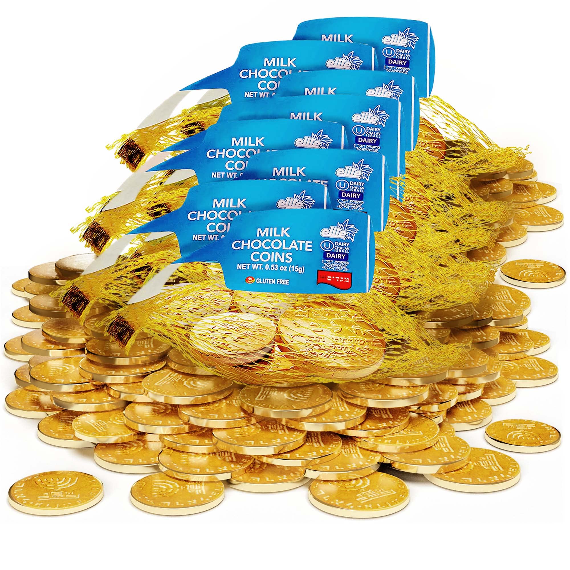 Elite Milk Chocolate Hanukkah Coins (8 Pack total 24 coins) Chanukah Gelt | Premium Rich Kosher Milk Chocolate Coins, Gluten Free, Product Of Israel