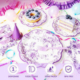120Pcs Lavender Floral Paper Plate and Napkins Party Supplies | 9''&7'' Disposable Purple White Chinoiserie Scalloped Plates Cups Napkins Forks