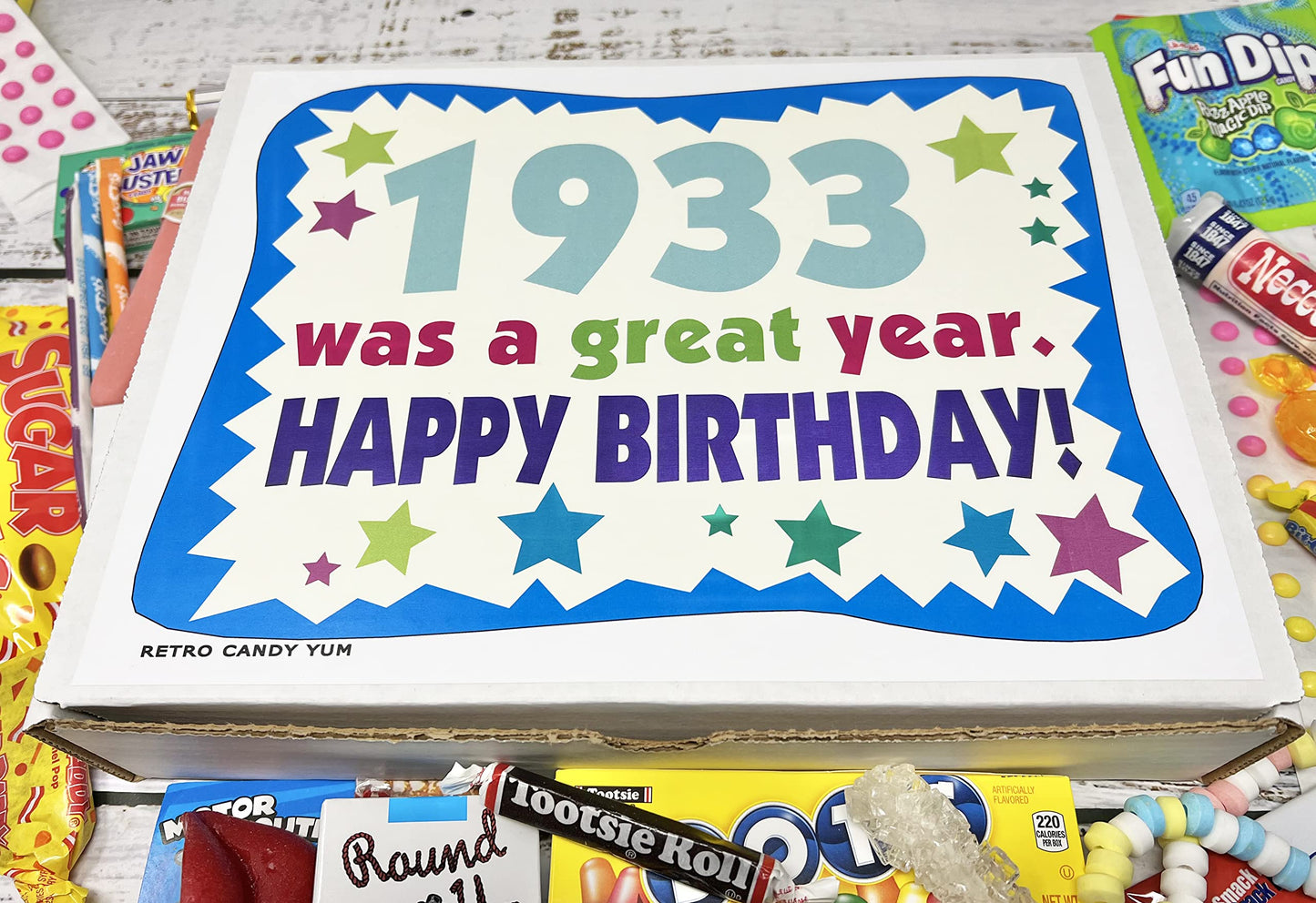 RETRO CANDY YUM ~ 1933 93rd Birthday Gift Box Classic Nostalgic Candy from Childhood for 93 Year Old Man or Woman Born 1933