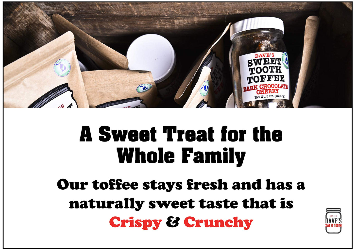 Dave's Sweet Tooth Toffee, Dark Chocolate Cherry Flavor with Real Butter, Real Sugar, and Hand-sliced Almonds, Handmade, Homemade, Naturally