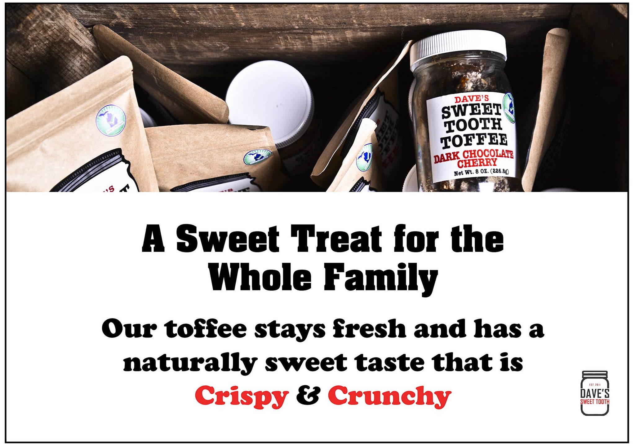 Dave's Sweet Tooth Toffee, Dark Chocolate Cherry Flavor with Real Butter, Real Sugar, and Hand-sliced Almonds, Handmade, Homemade, Naturally