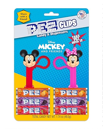 Mickey & Friends PEZ Clips (Two mini PEZ Dispensers on keychain clip + six candy refills)