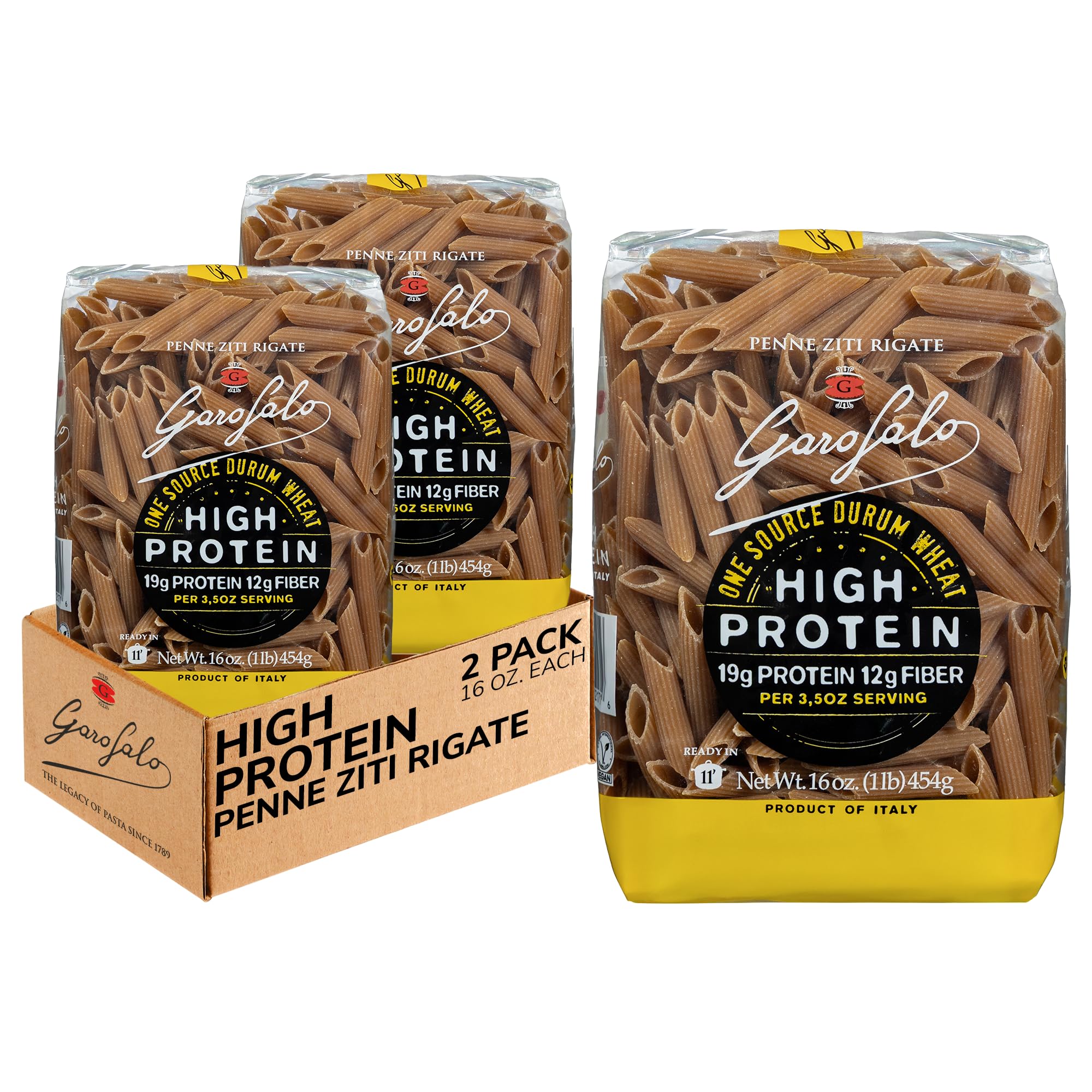 Garofalo - High Protein Penne Rigate Pasta | Premium Durum Wheat Semolina with 19g Protein & 12g Fiber | Italian Made, Bronze-Drawn, PGI Certified (16