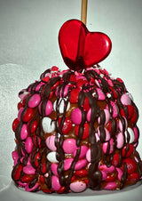 Valentines Day Gourmet Caramel Apple with Candy Buttons and Dark Chocolate
