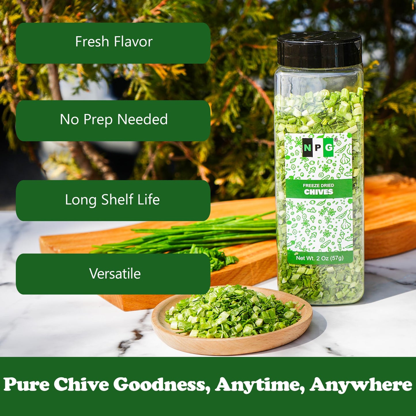 NPG Freeze-Dried Chives 2 Oz, Dehydrated Chopped Chives, Mild Onion Herb for Cooking, Soup, Ramen, Stir Fry & Garnish, Non-GMO, Gluten-Free Seasoning