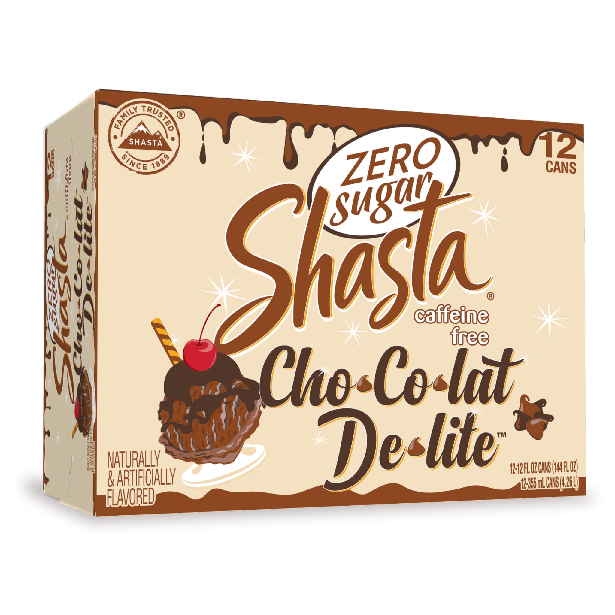 Shasta Zero Sugar Chocolat Delite | 12-Pack of 12oz Cans | Sugar Free Chocolate Soda | Unique & Guilt Free | Caffeine Free