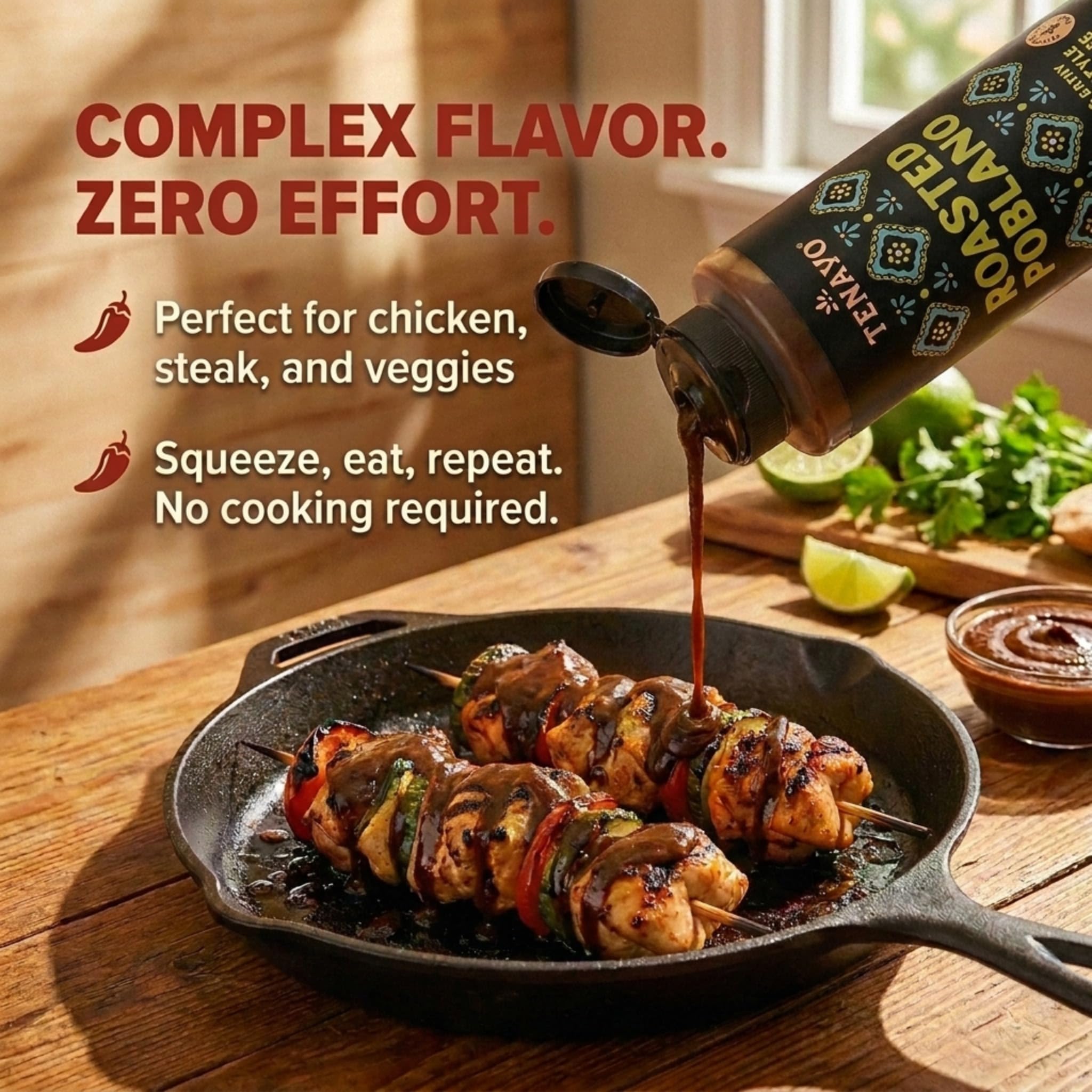 Tenayo Roasted Poblano Barbecue Sauce, 2-Pack (14.5 oz Bottles) - Mexican Style Sauce with Roasted Poblano Peppers & Spices - Only 4g of Sugar, Gluten