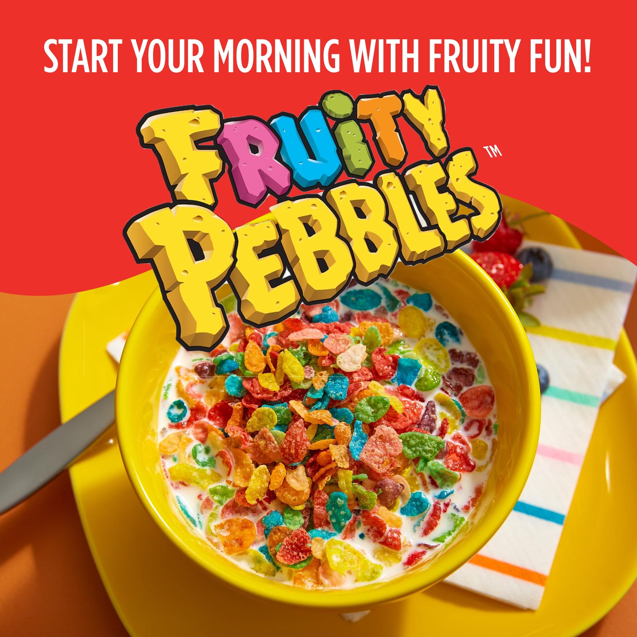 Fruity Pebbles, Breakfast Cereal for Kids, Made with Sweetened Puffed Rice, 11 Ounce