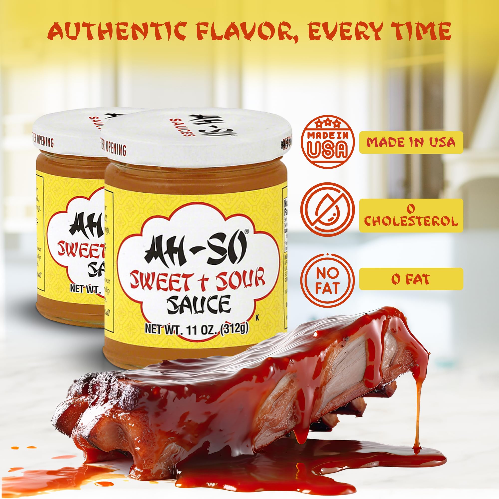 Ah-So Sweet & Sour Sauce - 2 Pack (2 × 11 oz Jars) | Classic Sweet-Tangy Dipping Sauce for Egg Rolls & Appetizers; Great Marinade & Glaze for Chicken