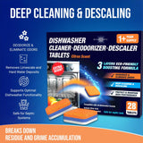 Dishwasher Cleaner Deodorizer Descaler Tablets - 28 Tabs - 1 Plus Year Supply - Extra Scented Deep Cleaning Sanitizer Pods - Remove Hard Water
