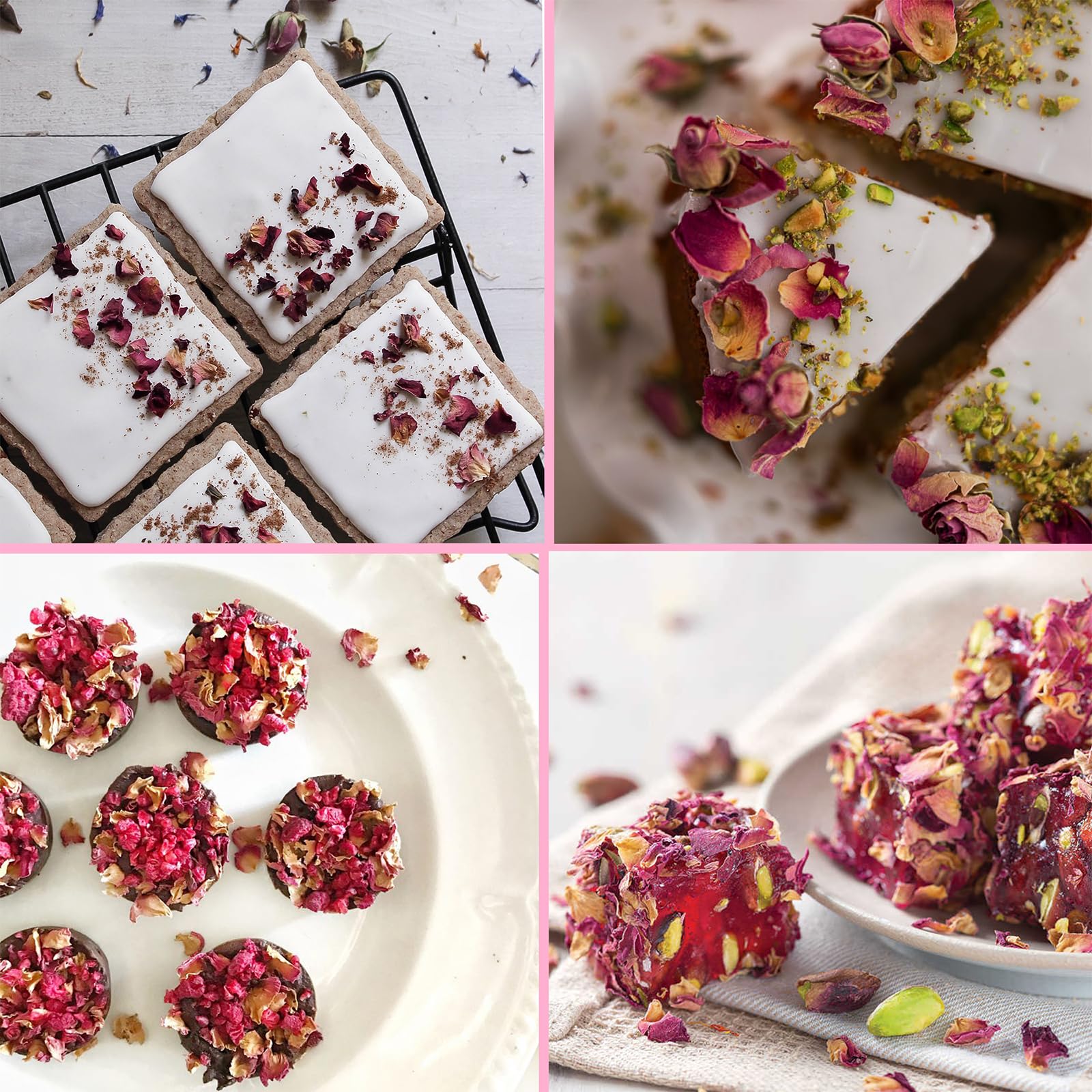 Ammzar Sun-Dried Rose Petals & Dried Rose Buds Whole In Pouch - Fragrant & Rich in Color, Ideal for Culinary & Aromatic Uses Food Grade Edible Flowers