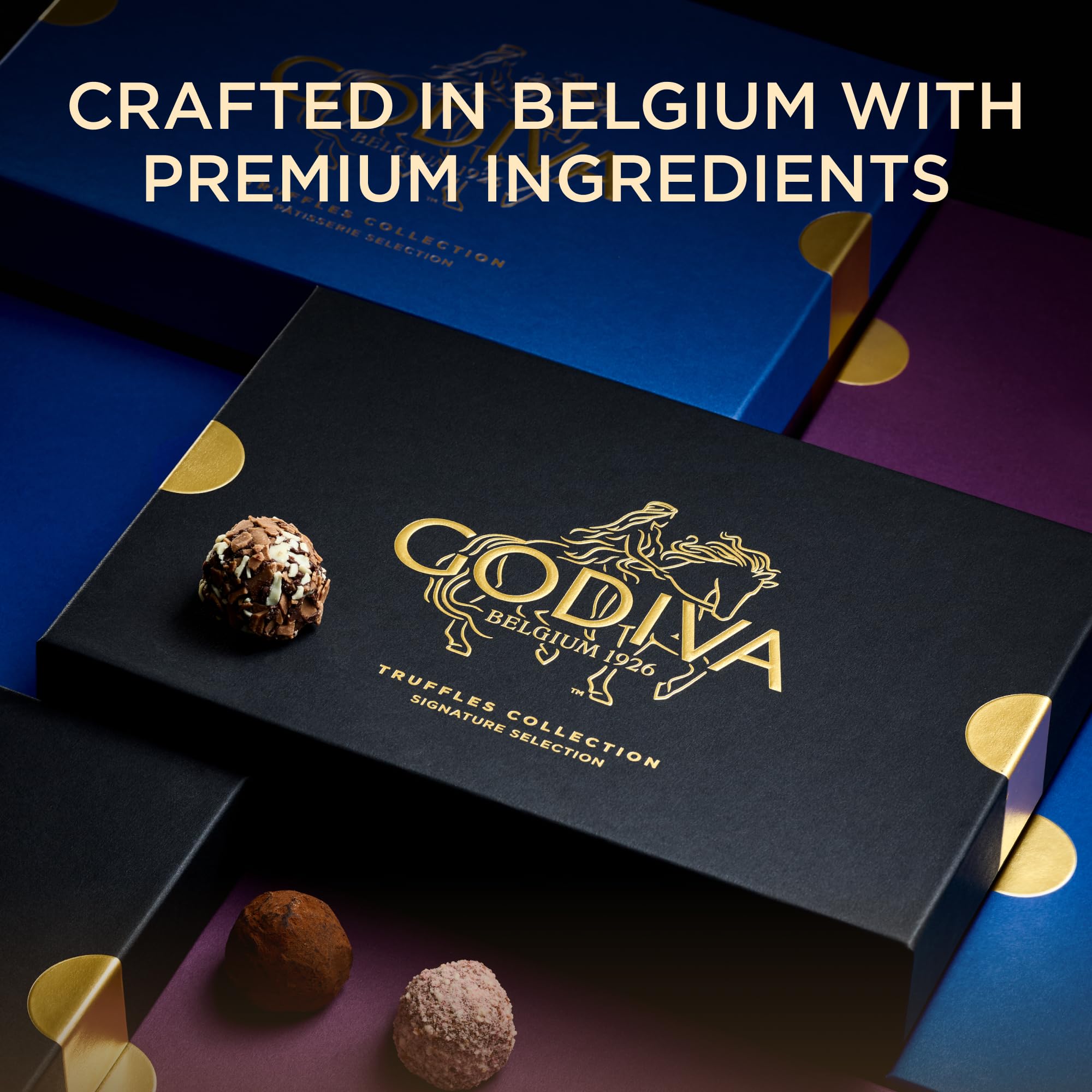 Godiva Signature Truffle Gift Box, Belgian Dark and Milk Chocolates with Ganache Centers, Gourmet Gift for Birthdays, Holidays, Kosher, Red Ribbon, 15
